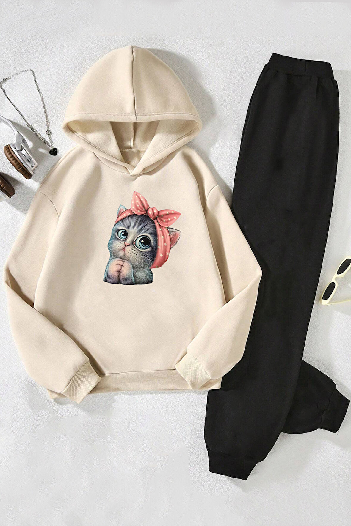 Uyguntarz Çocuk Sevimli Kedi Eşofman Takımı