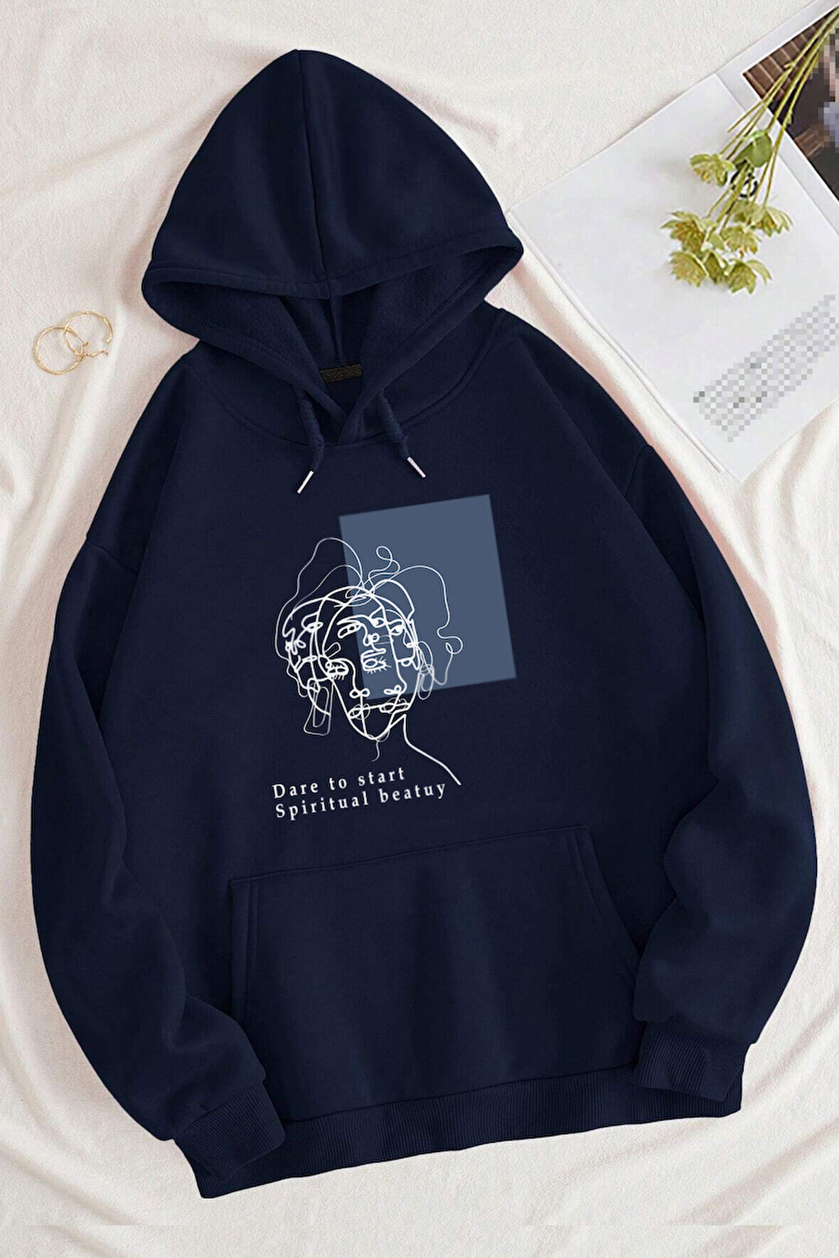 Uyguntarz Unisex Minimal line drawing Baskılı Sweatshirt