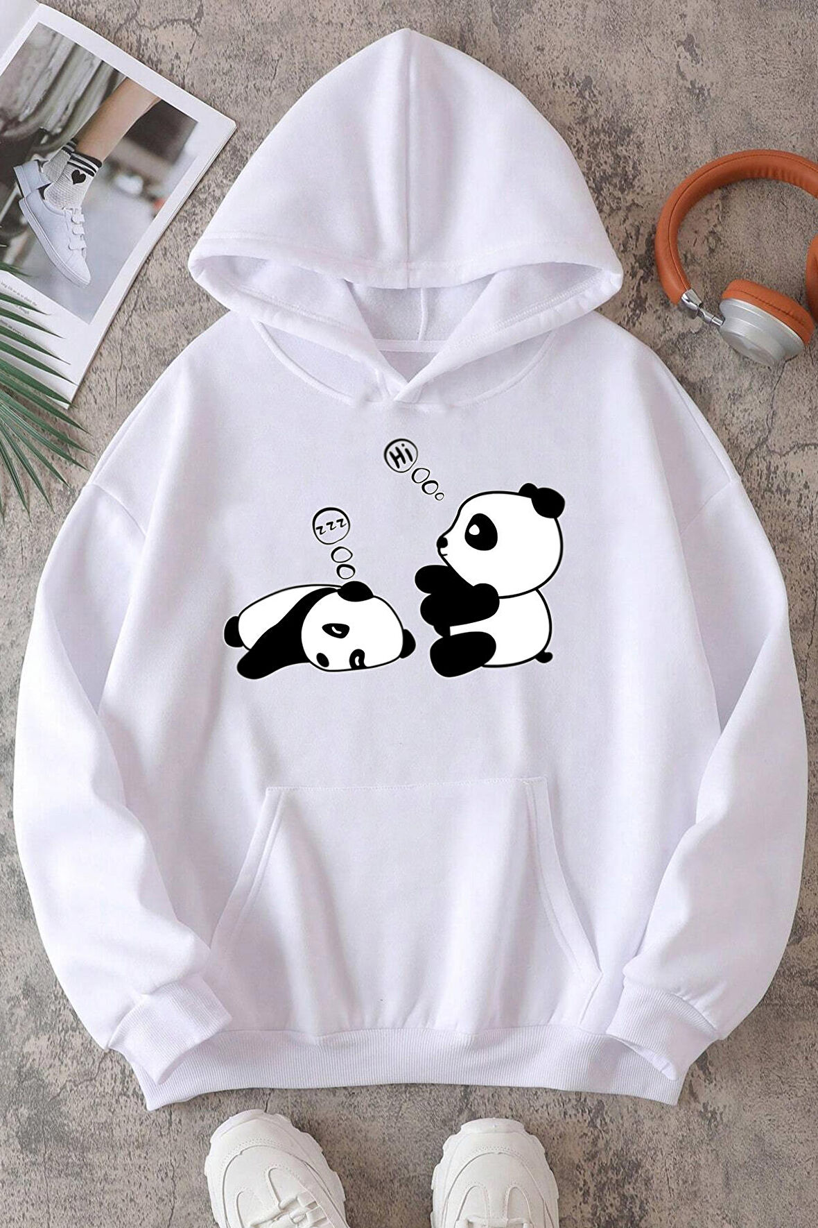 Uyguntarz Unisex Panda Baskılı Oversize Sweatshirt