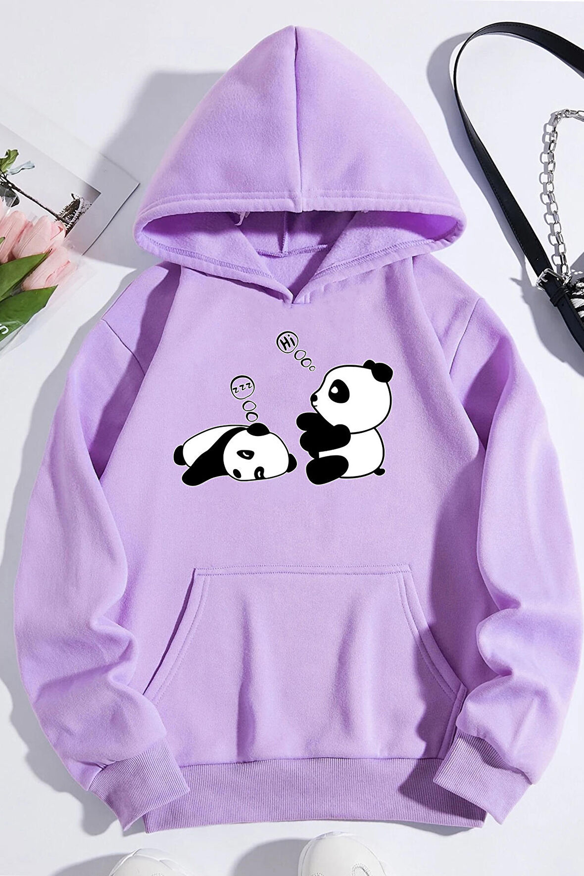 Unisex Panda Baskılı Oversize Sweatshirt