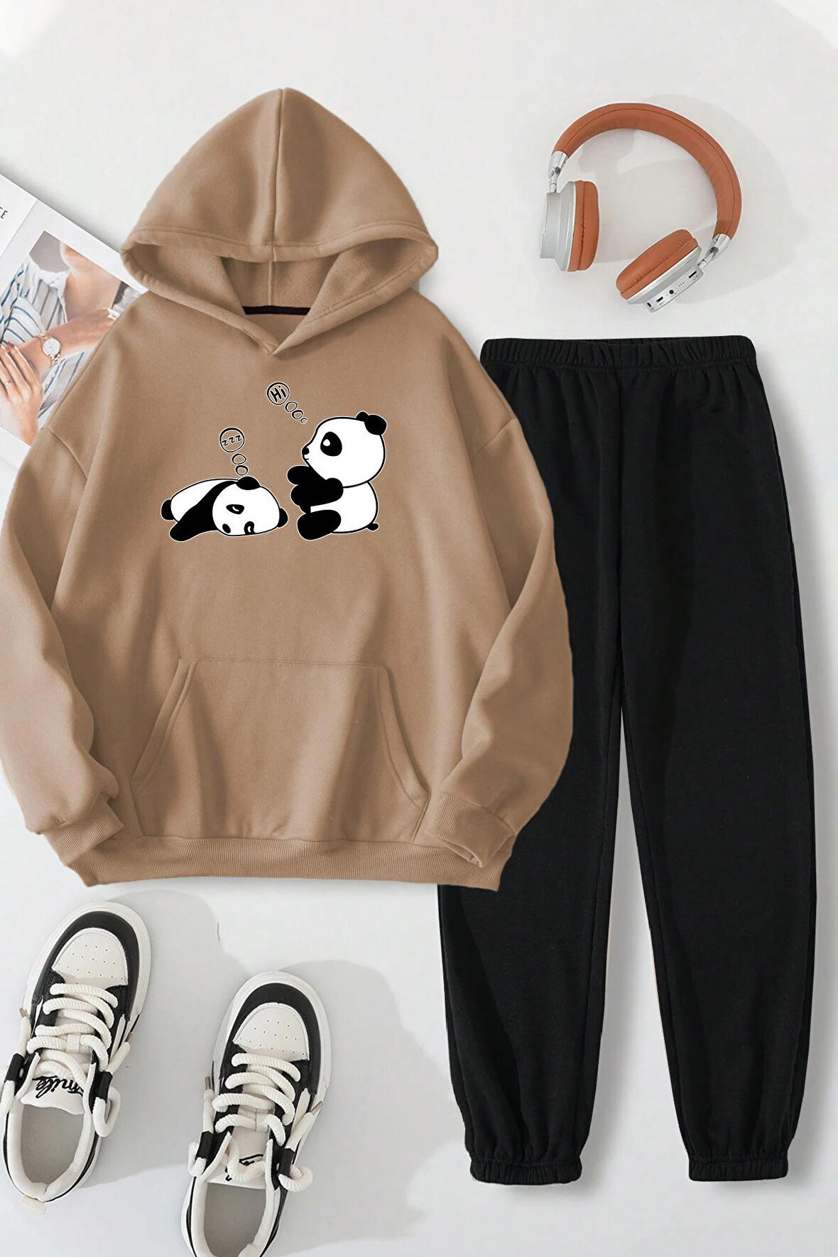 Uyguntarz Unisex Uykucu Panda Baskılı Rahat Eşofman Takımı