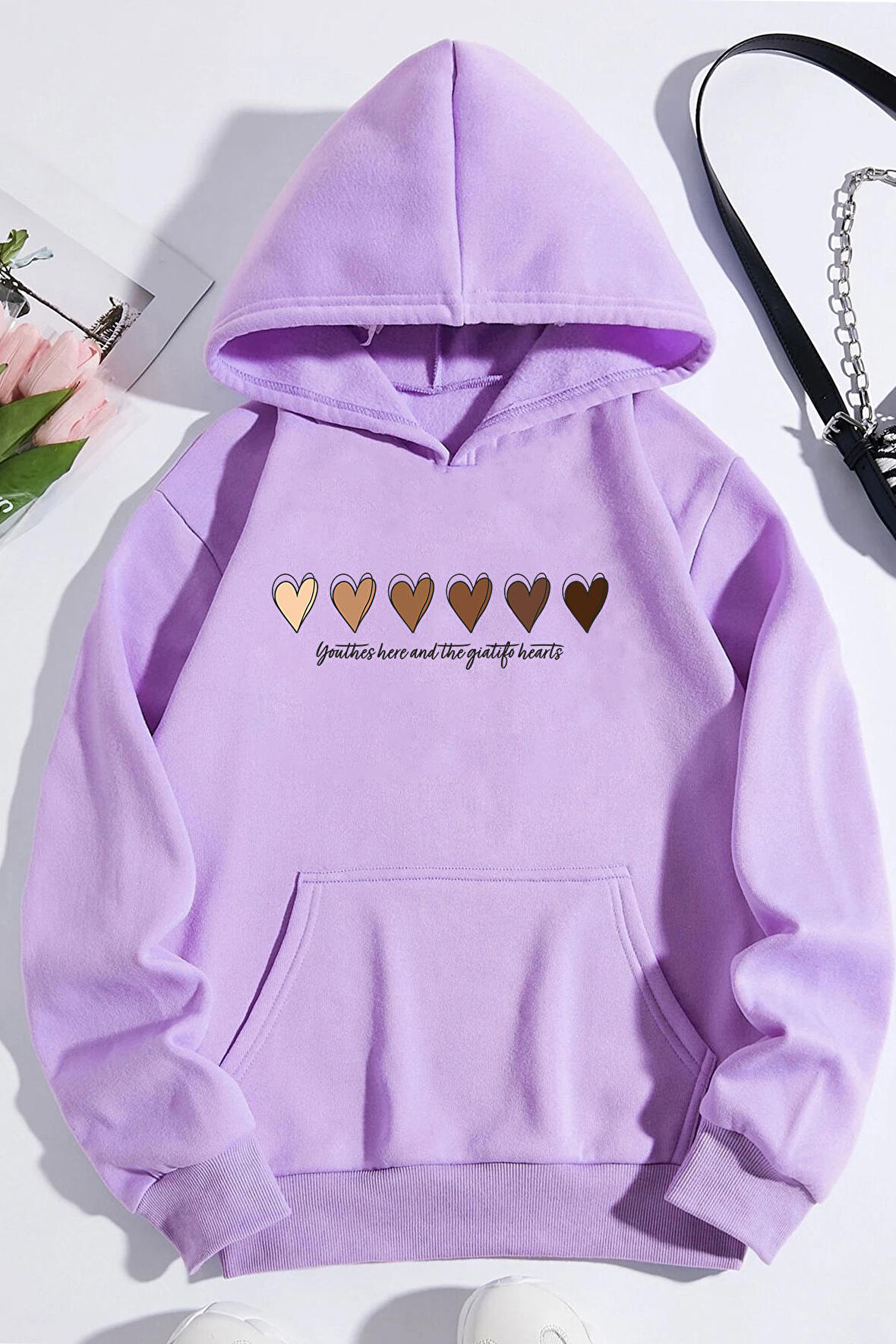 Uyguntarz Unisex Kalp Baskılı Oversize Sweatshirt
