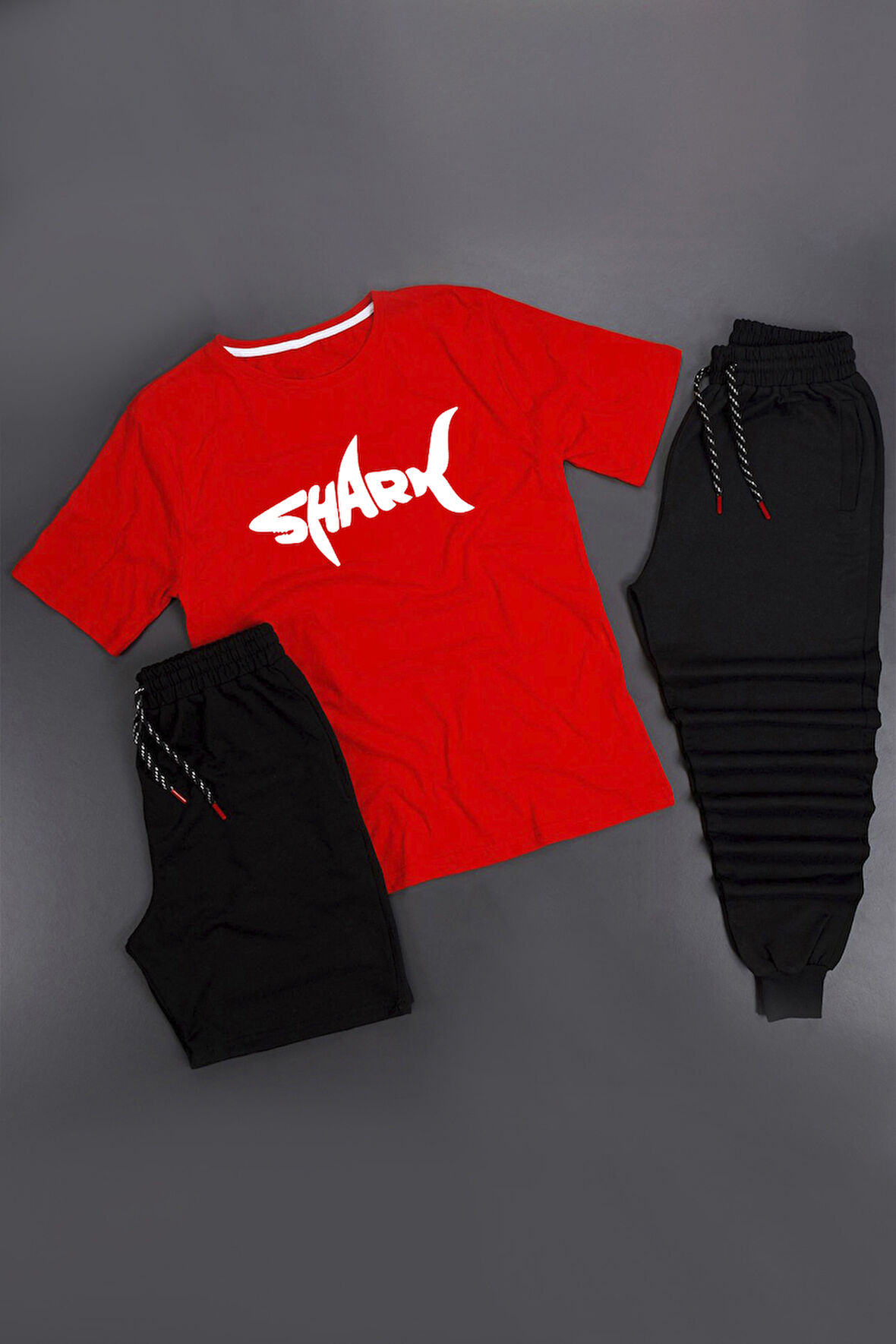 Uyguntarz Unisex 3'Lü Tshirt Short Eşofman Altı Takım