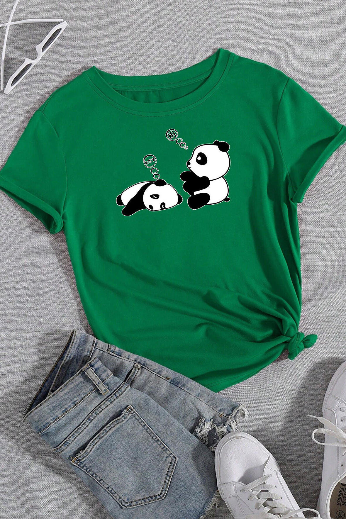 Unisex Uykucu Panda Baskılı Tasarım Tshirt