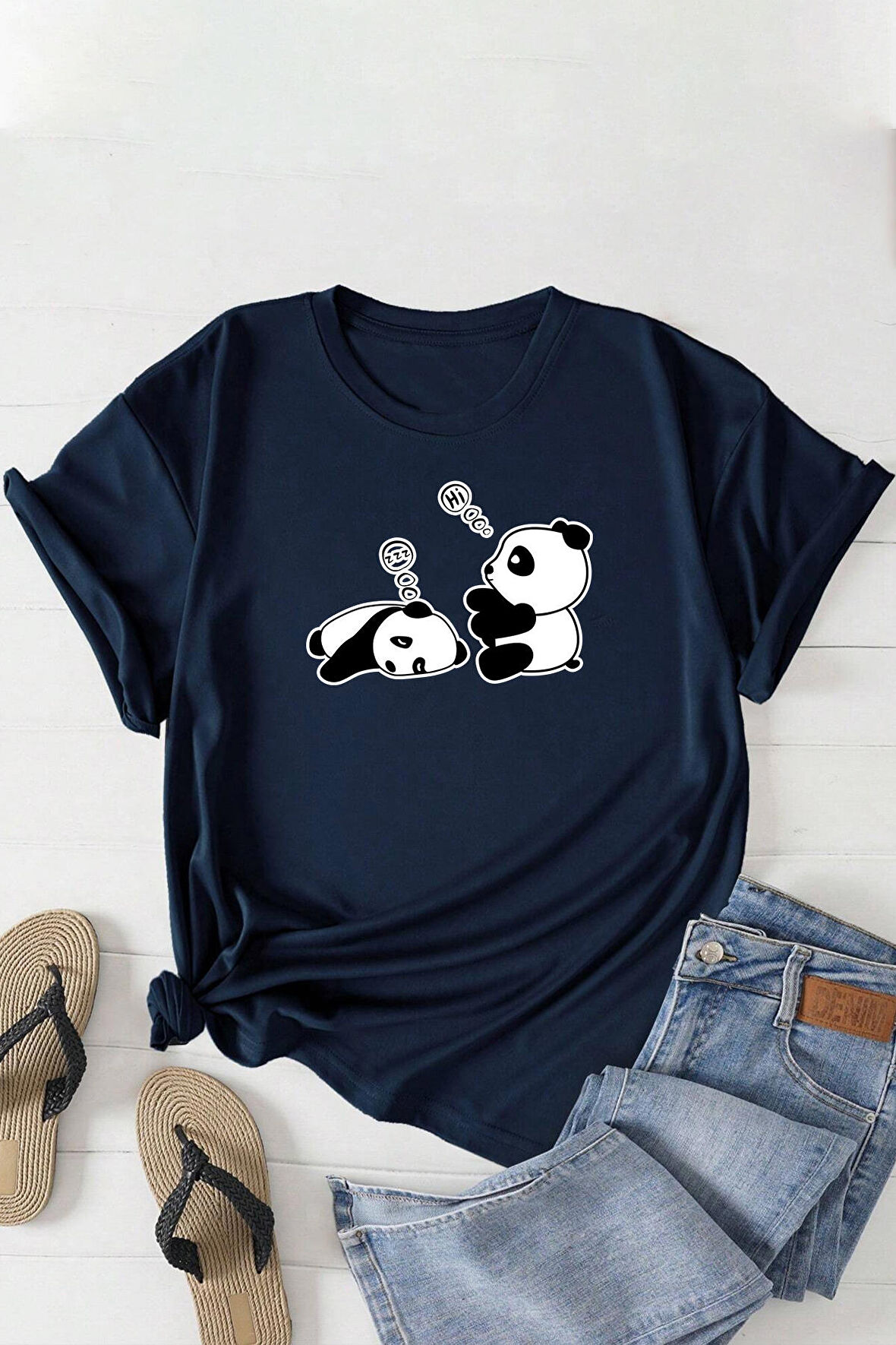 Uyguntarz Unisex Uykucu Panda Baskılı Tasarım Tshirt