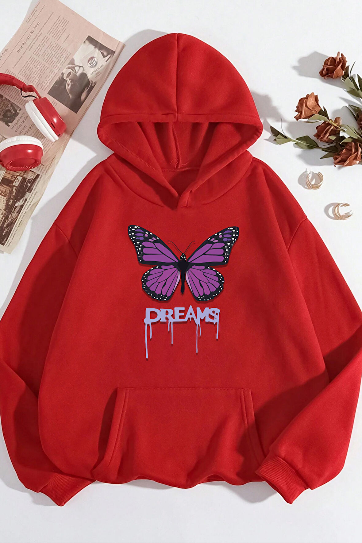 Uyguntarz Unisex Oversize Dream Butterfly Baskılı Sweatshirt