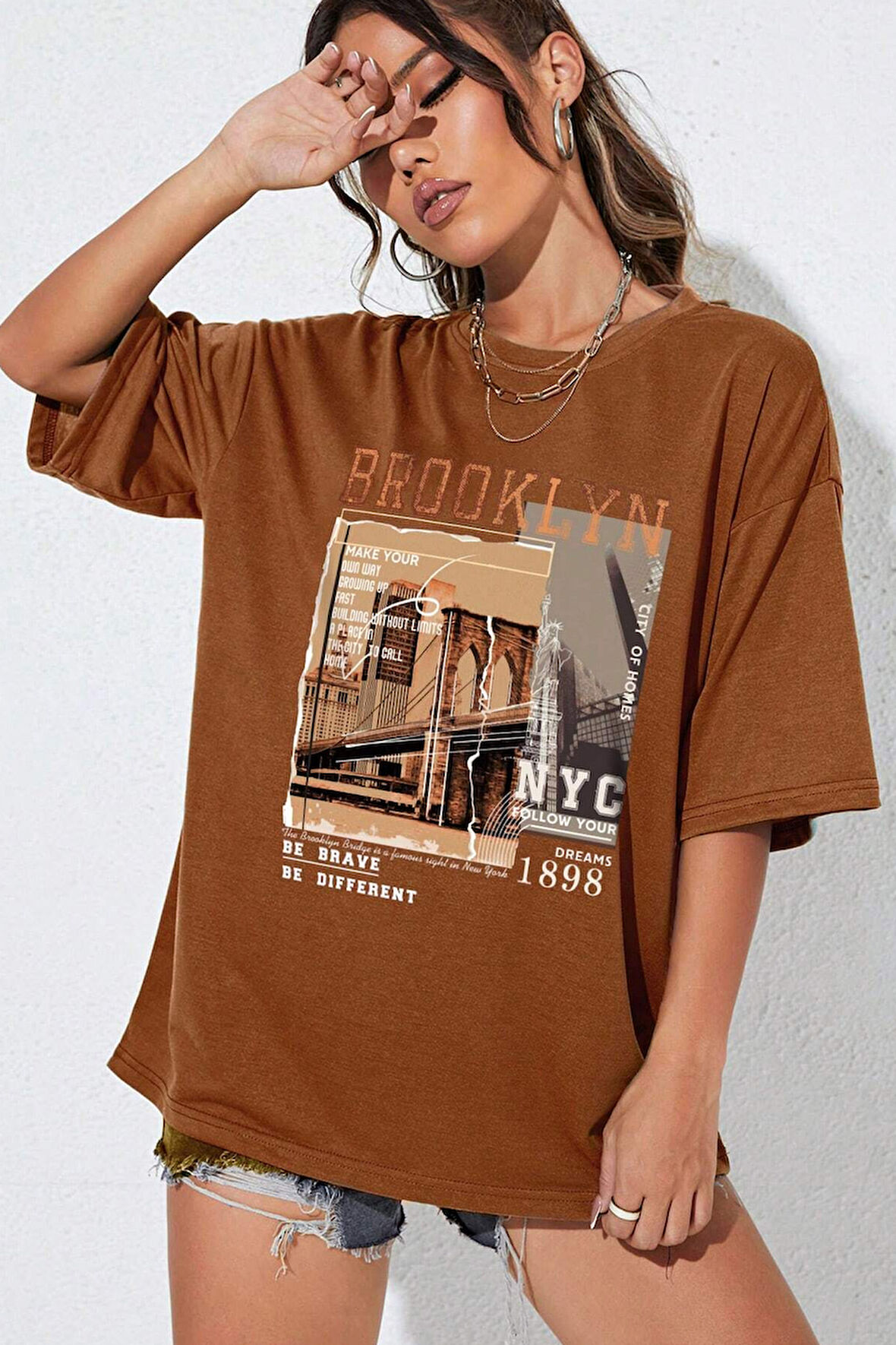 Unisex Brooklyn Baskılı Tasarım Tshirt