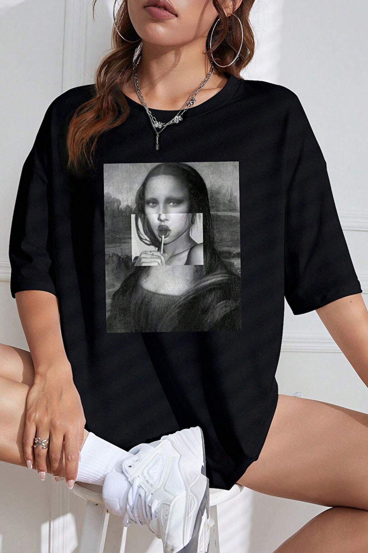 Uyguntarz Unisex Mona Lisa Baskılı Tasarım Tshirt