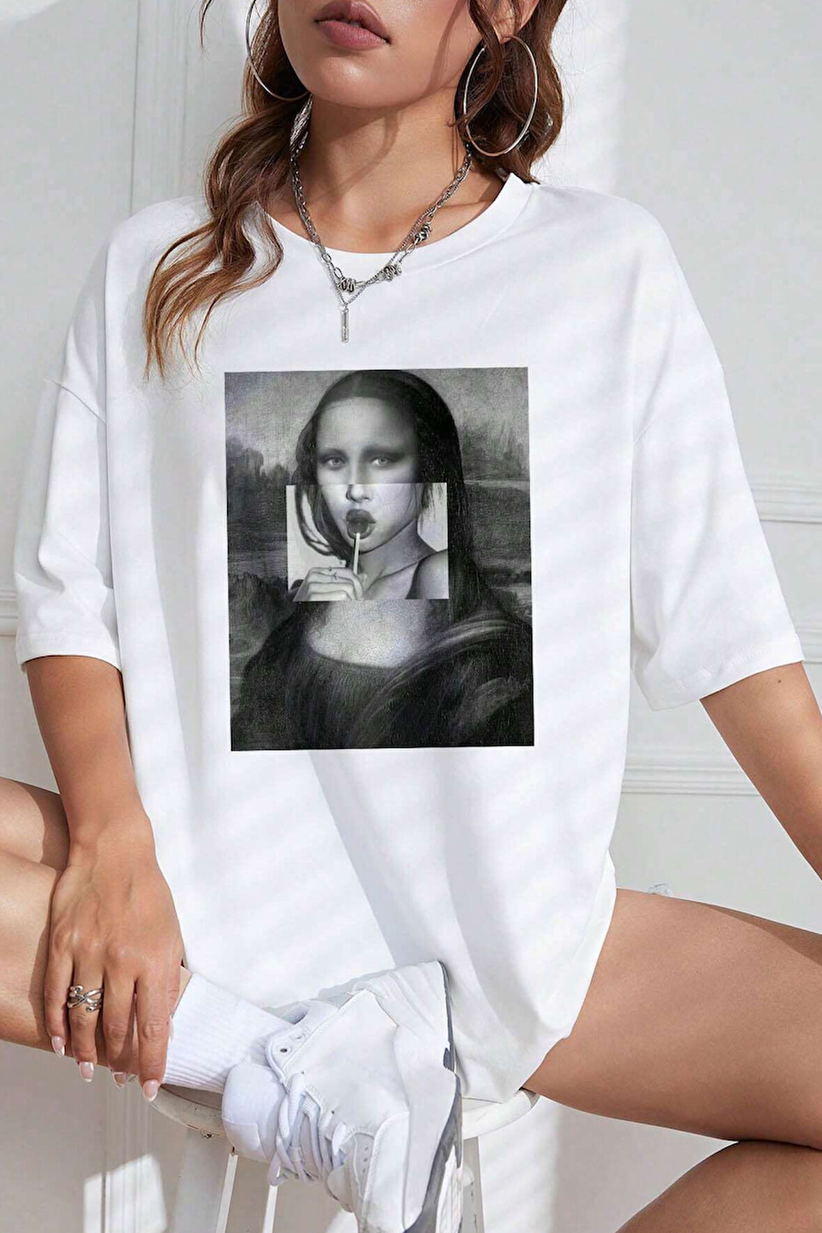 Uyguntarz Unisex Mona Lisa Baskılı Tasarım Tshirt