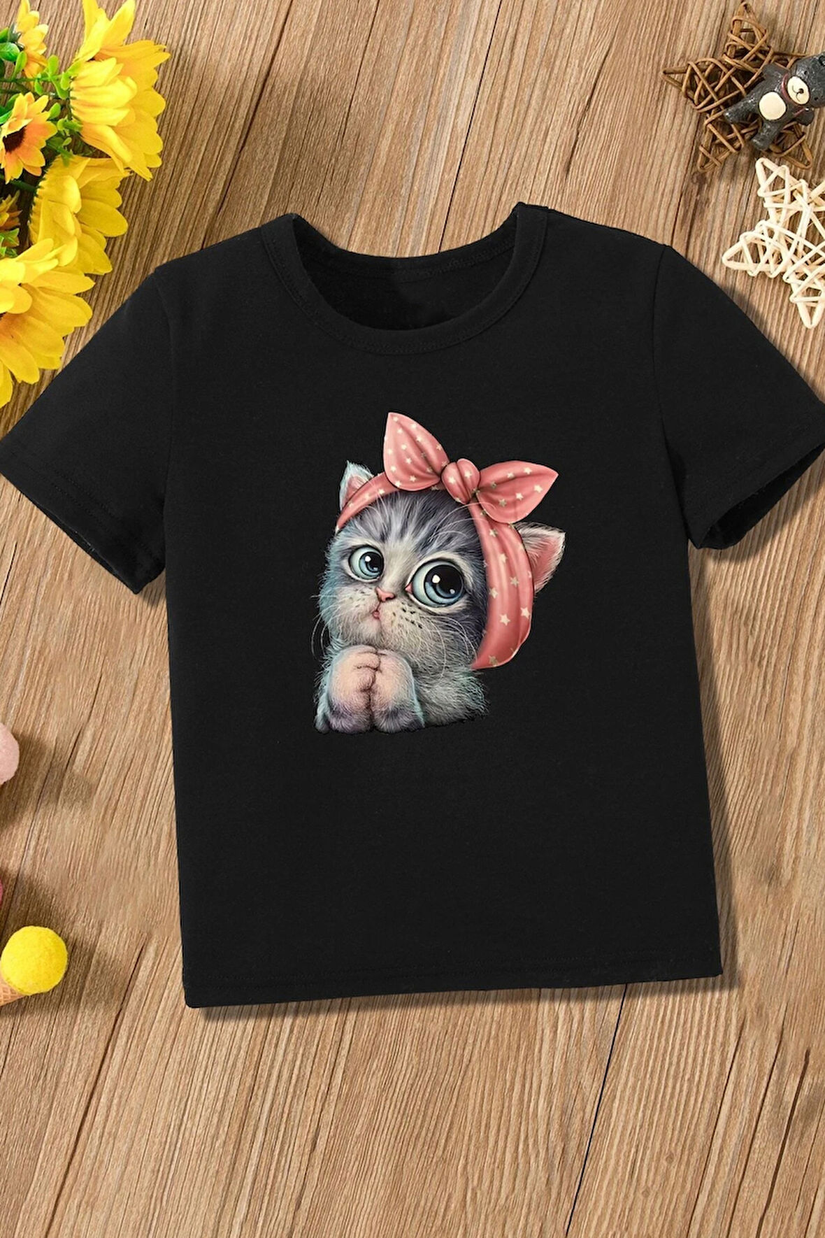 Çocuk Minnoş Kedi Baskılı Pamuklu Tshirt