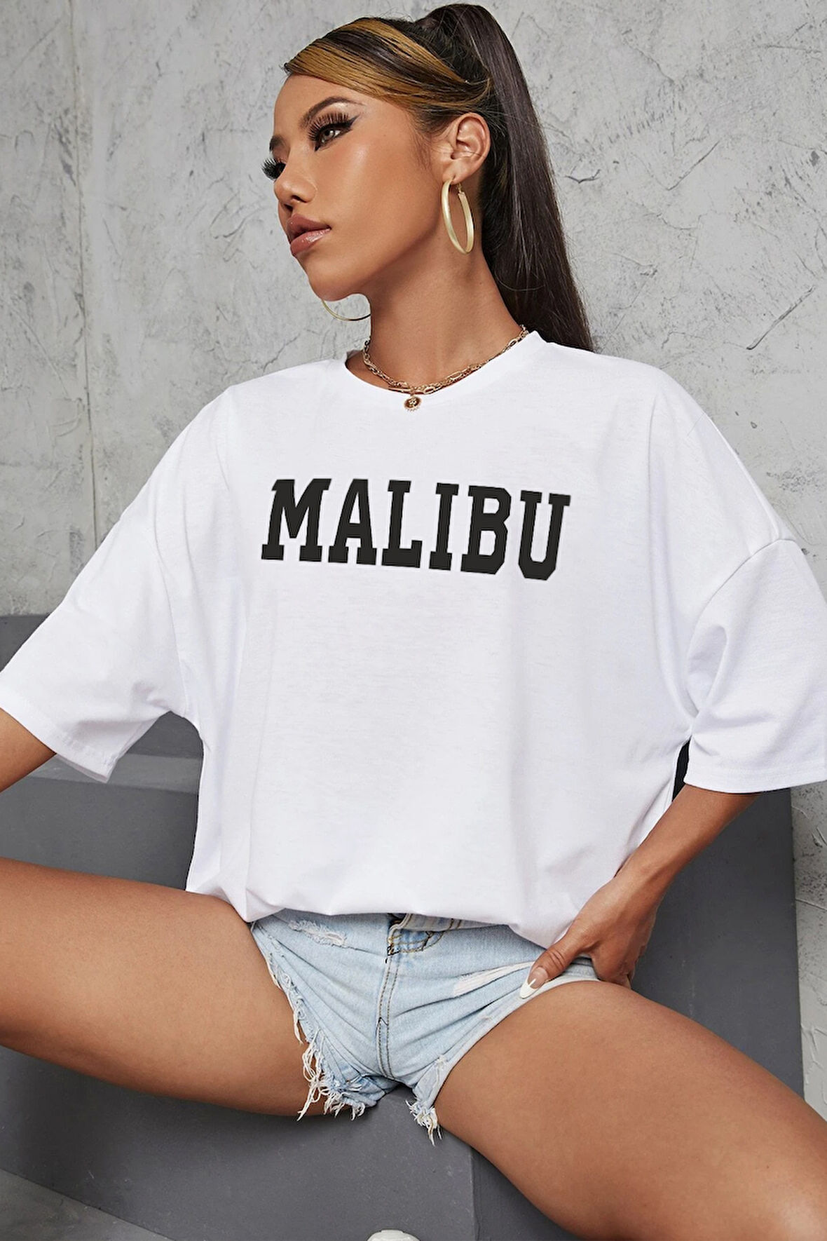 Uyguntarz Unisex Malibu Baskılı Tasarım Tshirt