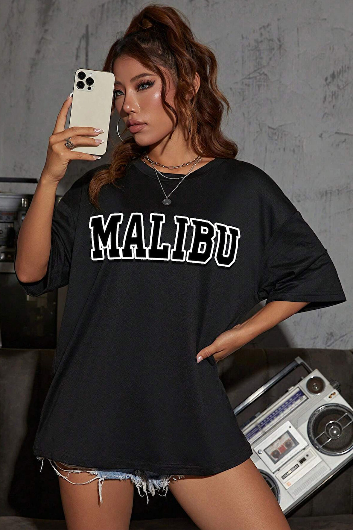 Uyguntarz Unisex Malibu Baskılı Tasarım Tshirt