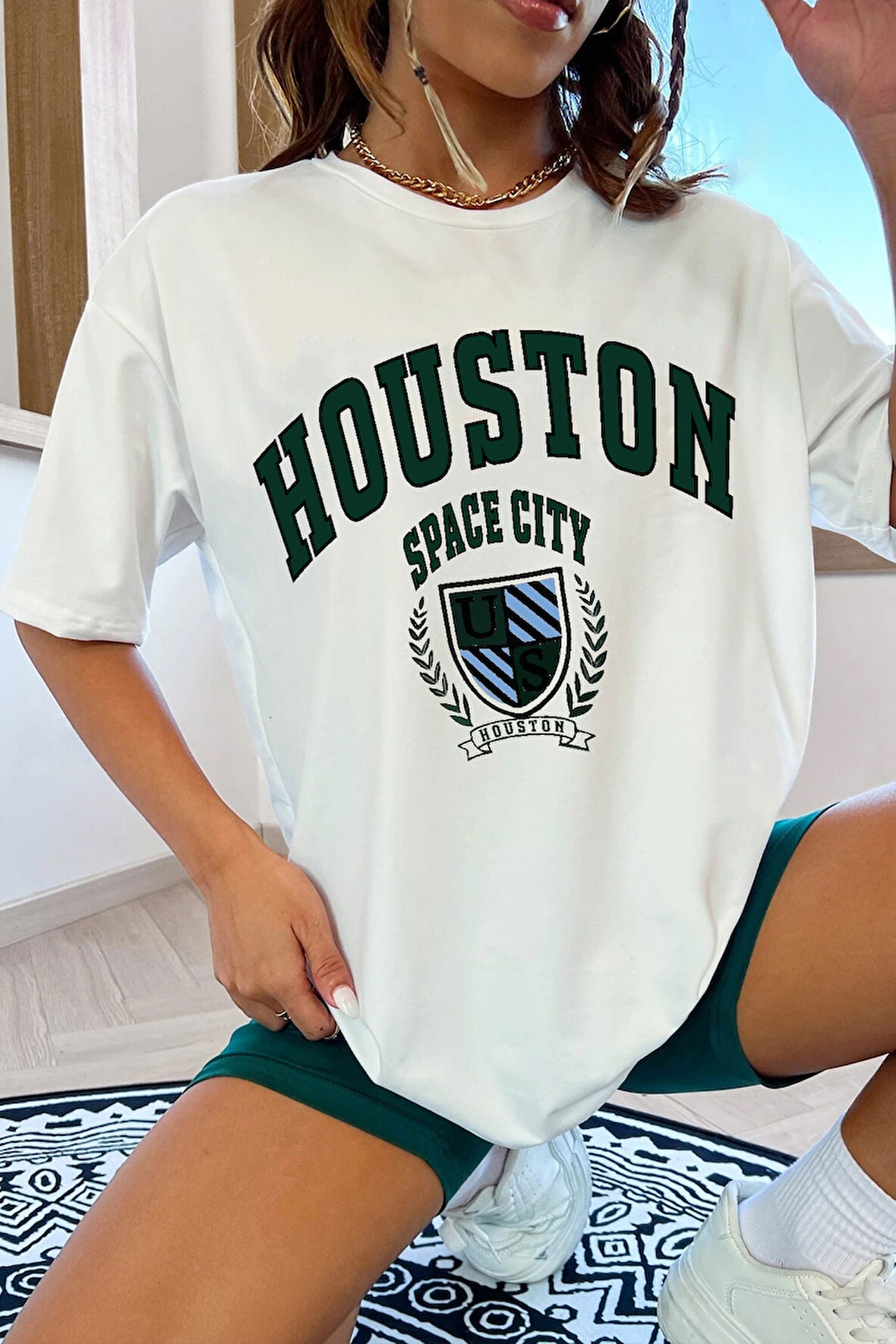 Uyguntarz Unisex Houston Space City Baskılı Tasarım Tshirt