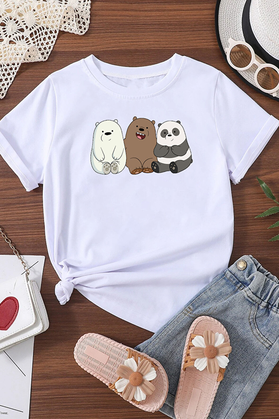 Uyguntarz Çocuk Kafadar Ayılar Baskılı Pamuklu Tshirt