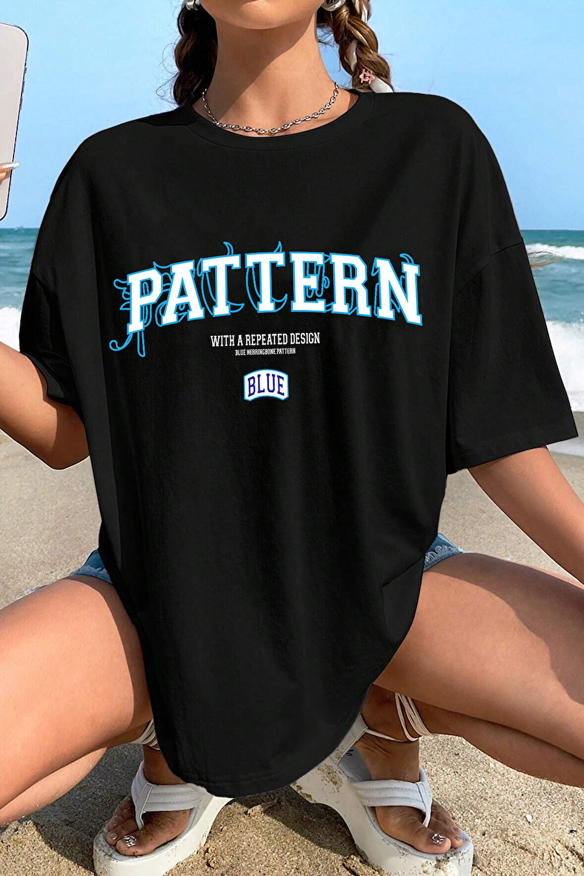 Uyguntarz Unisex Pattern Blue Baskılı Tasarım Tshirt