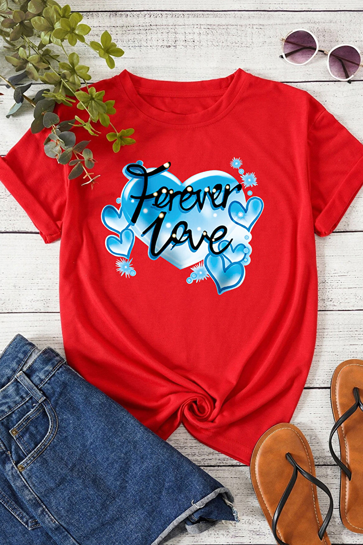 Uyguntarz Unisex Forever Love Baskılı Oversize Tshirt