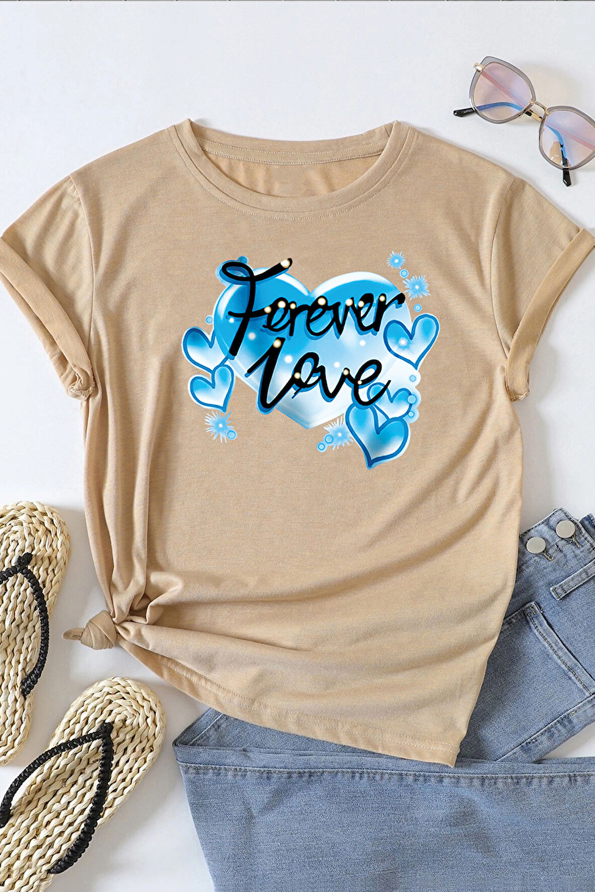 Uyguntarz Unisex Forever Love Baskılı Oversize Tshirt