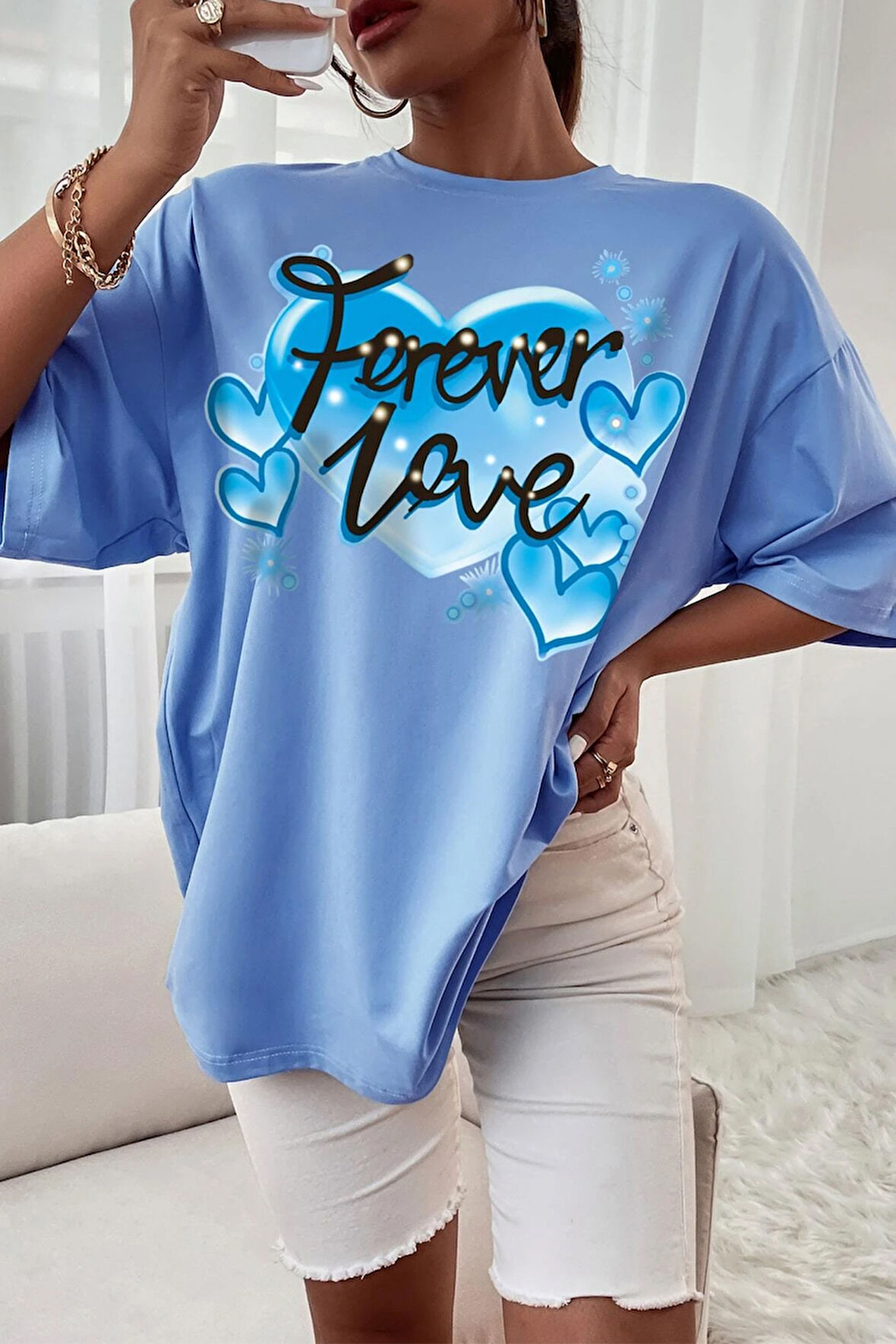 Uyguntarz Unisex Forever Love Baskılı Oversize Tshirt