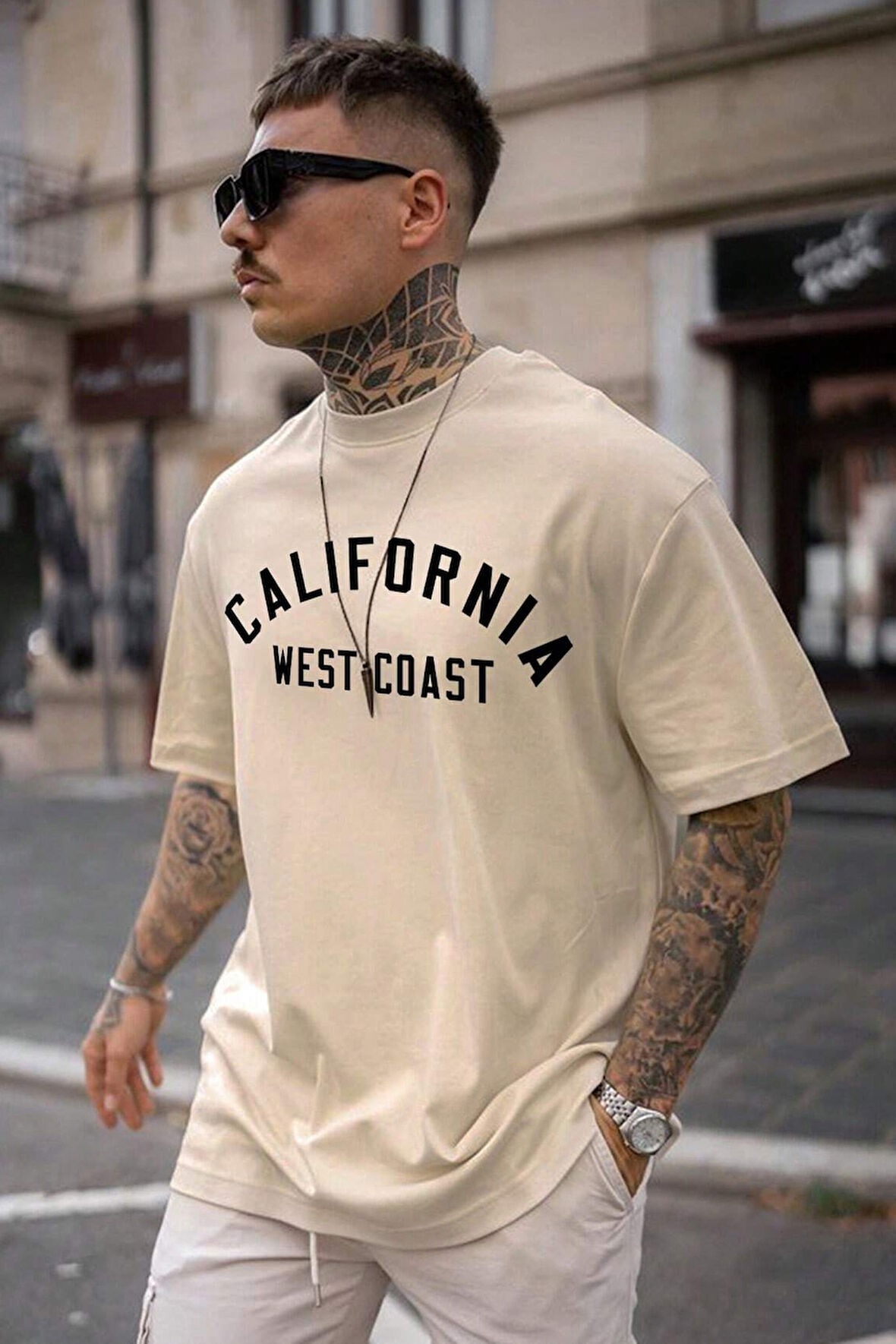 Unisex West Coast Baskılı Oversize Tshirt