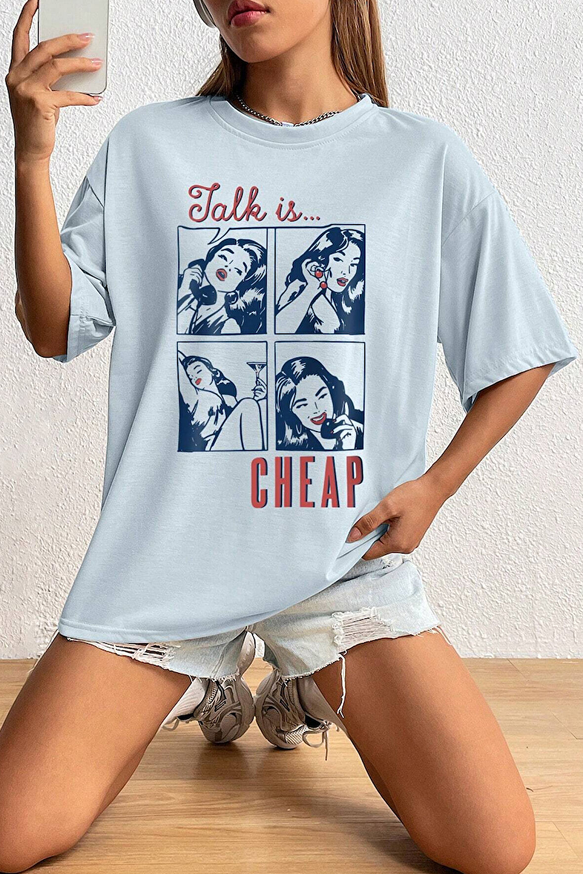 Uyguntarz Unisex Talk is Cheap Baskılı Oversize Tshirt