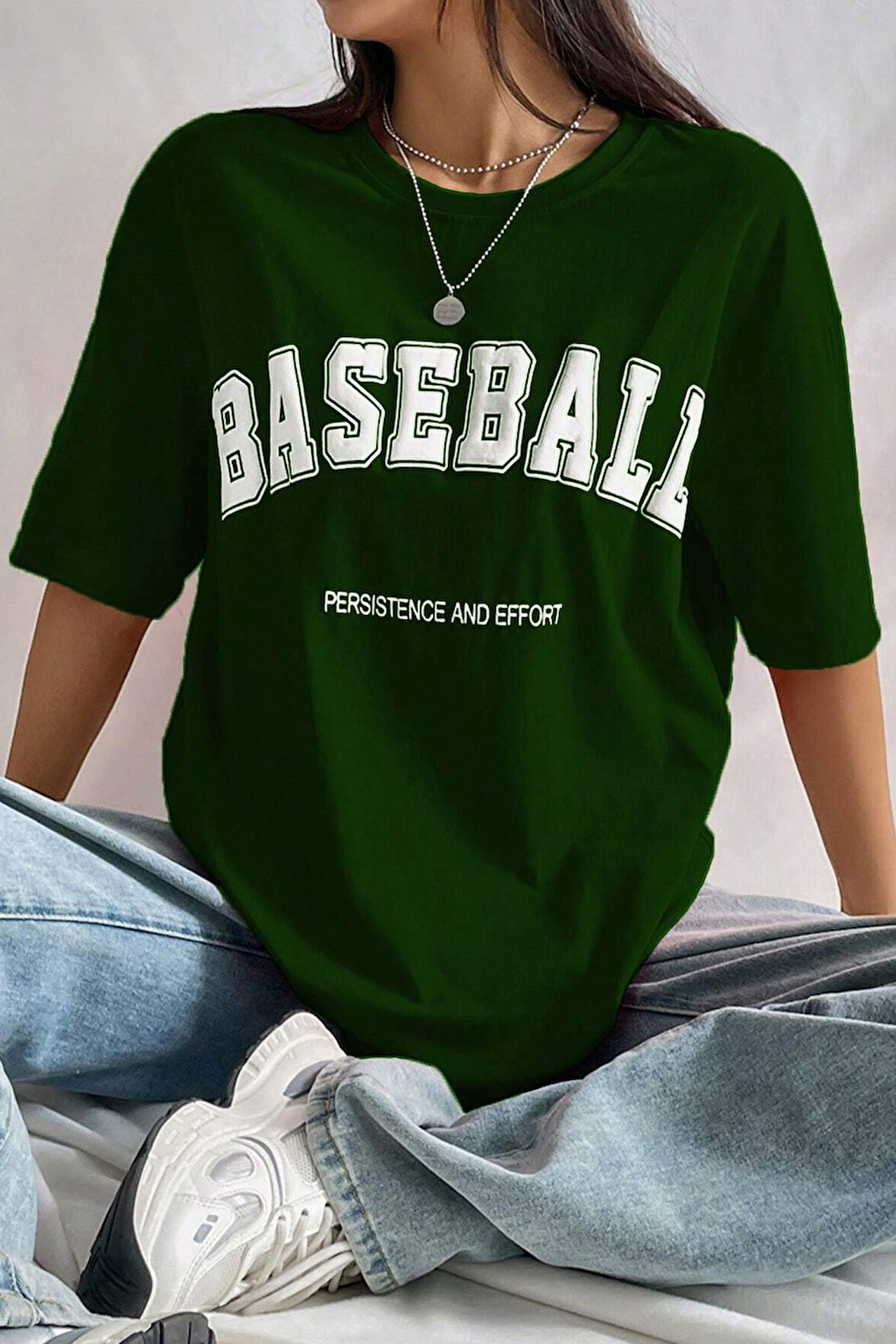 Unisex Baseball Baskılı Oversize Tshirt