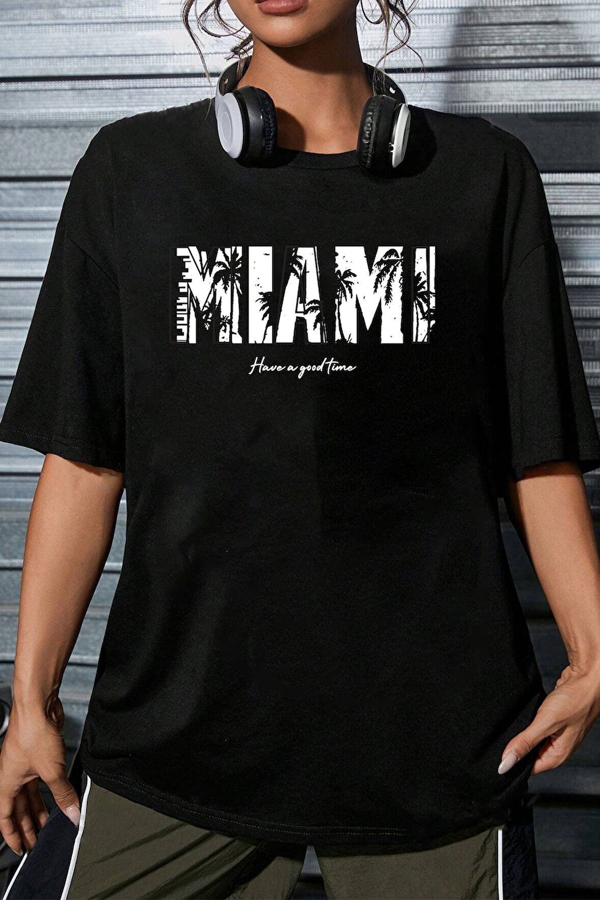 Uyguntarz Unisex Miami Baskılı Oversize Tshirt