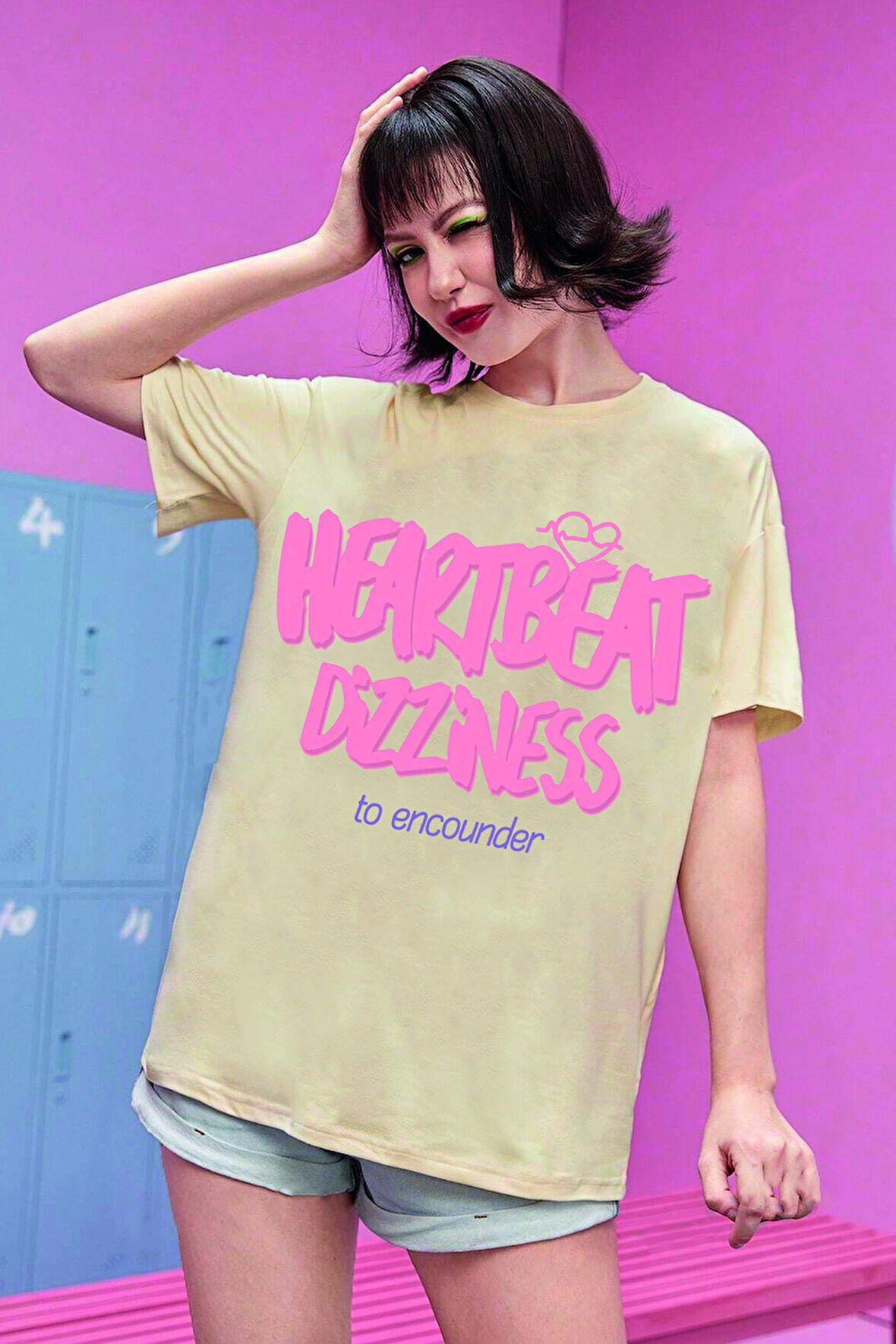 Uyguntarz Unisex Heart Beat Baskılı Oversize Tshirt