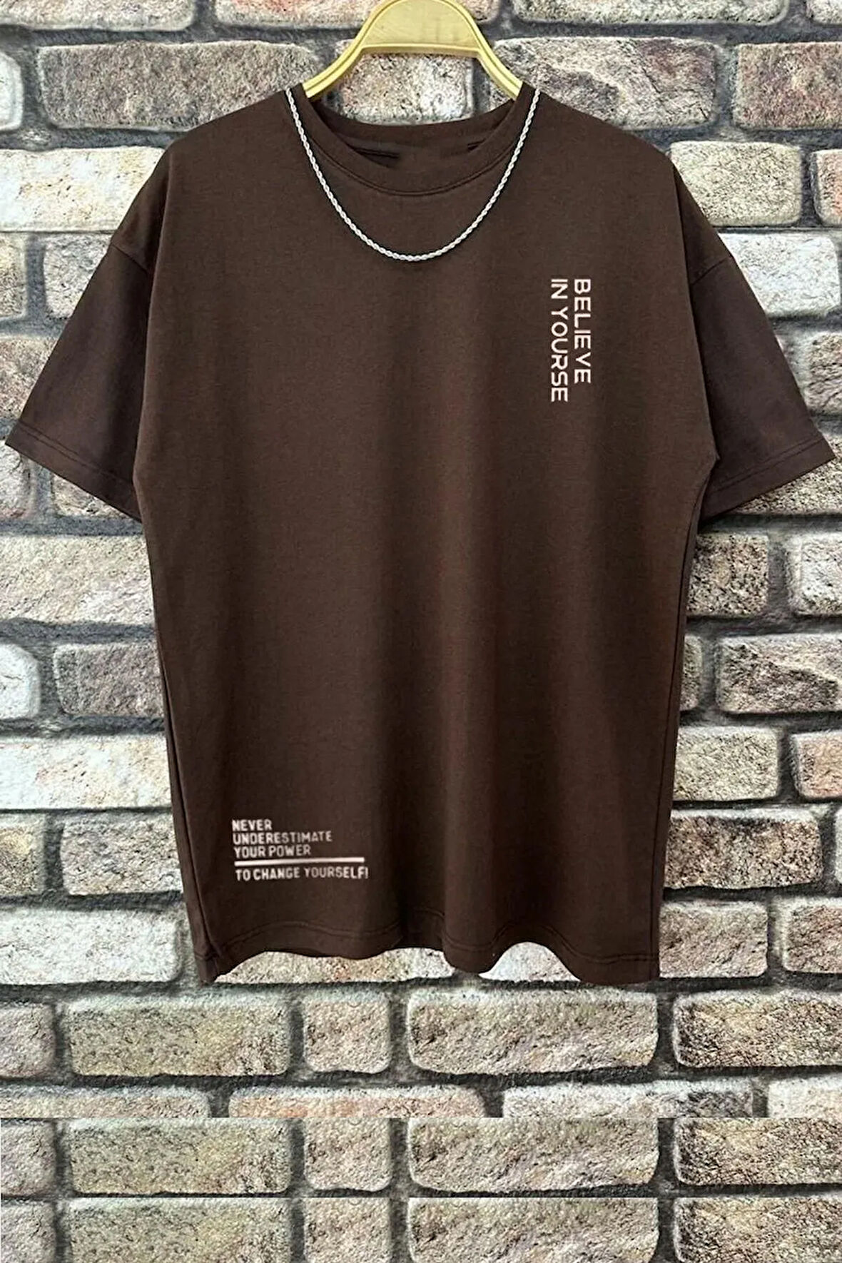 Erkek Belive in Yourself Baskılı Oversize Tshirt