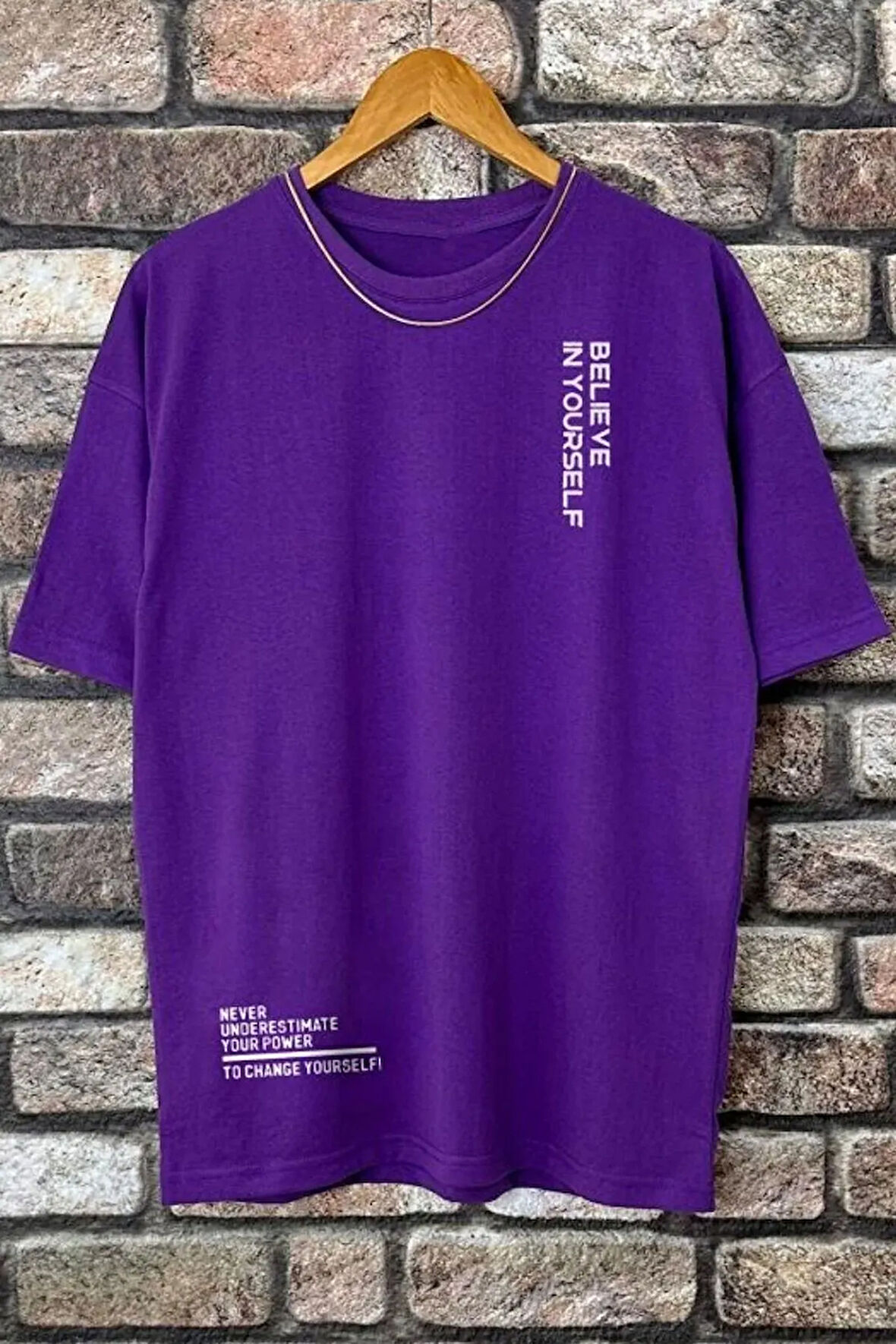 Uyguntarz Erkek Belive in Yourself Baskılı Oversize Tshirt