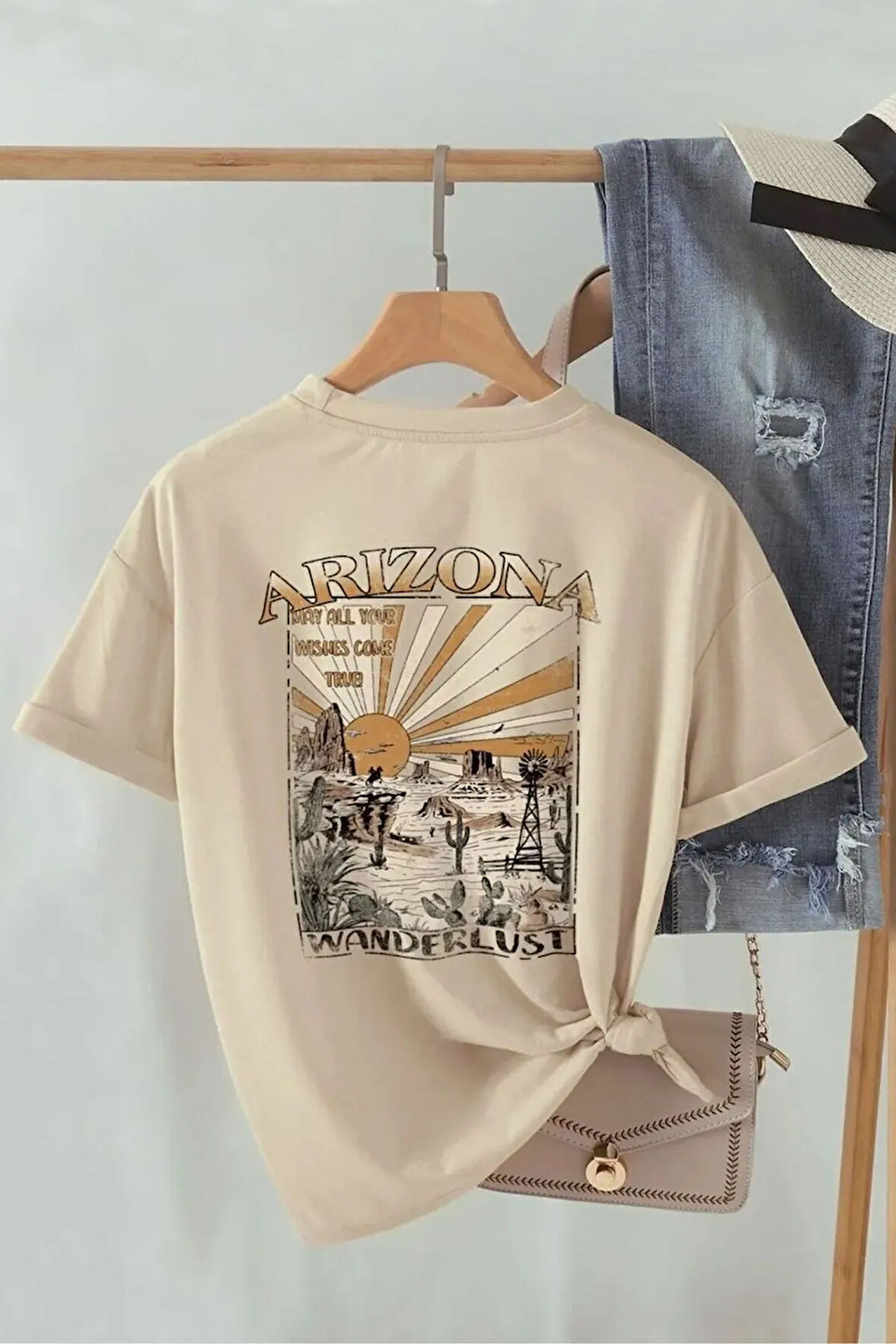 Unisex Sırt Baskılı Arizona Oversize Tshirt