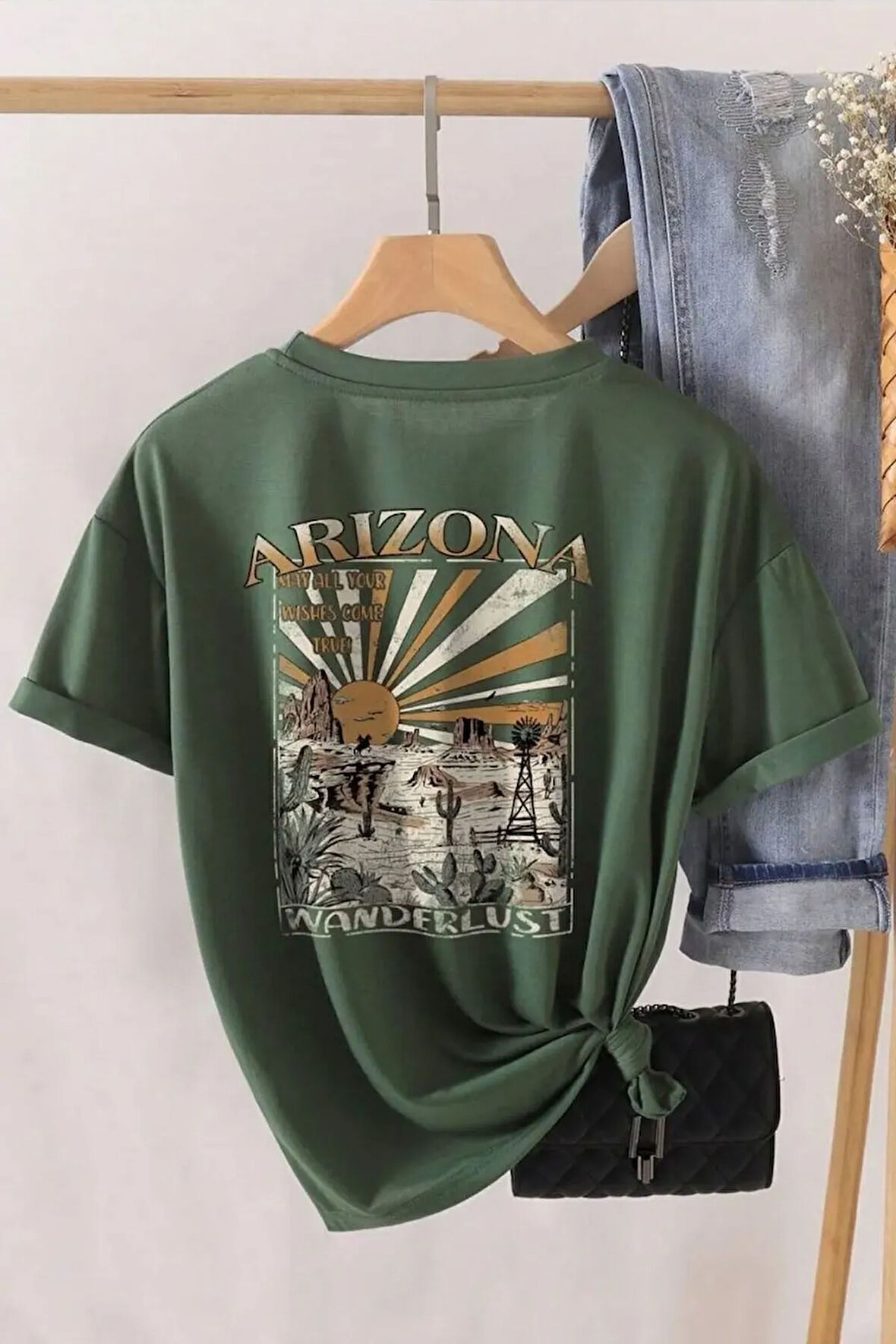 Unisex Sırt Baskılı Arizona Oversize Tshirt