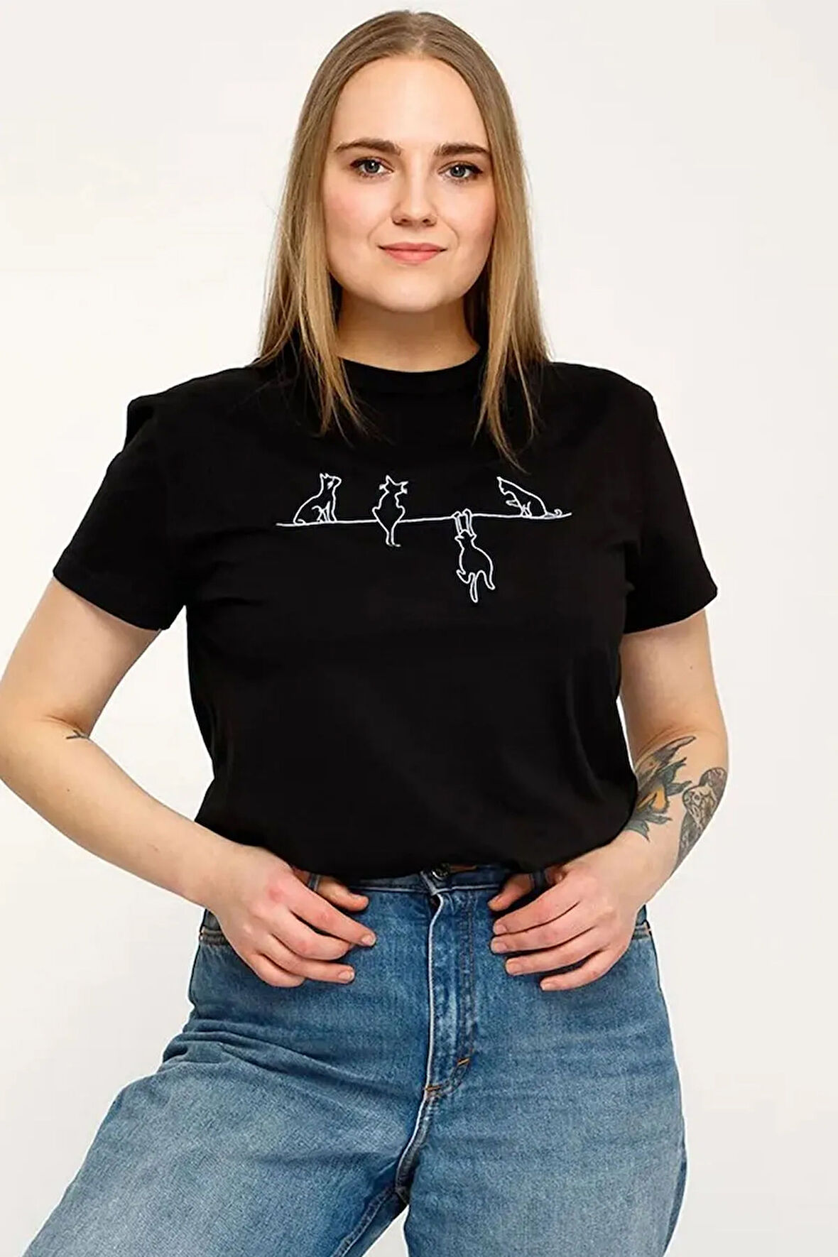 Uyguntarz Unisex Kedi Baskılı Oversize Tshirt