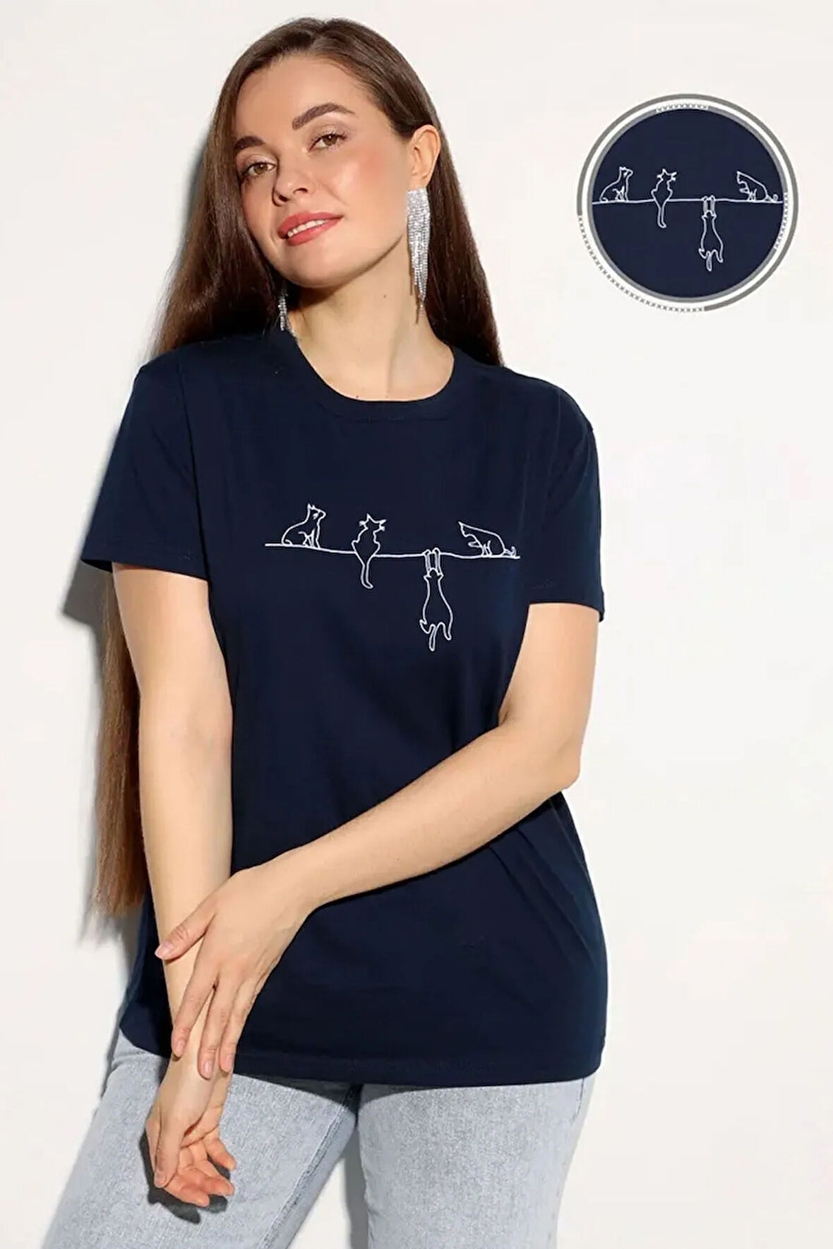 Uyguntarz Unisex Kedi Baskılı Oversize Tshirt