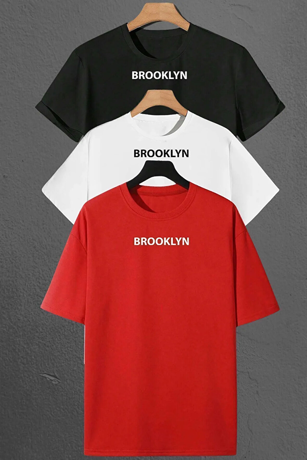 Brooklyn Baskılı Unisex Oversize 3'lü T-shirt Paketi