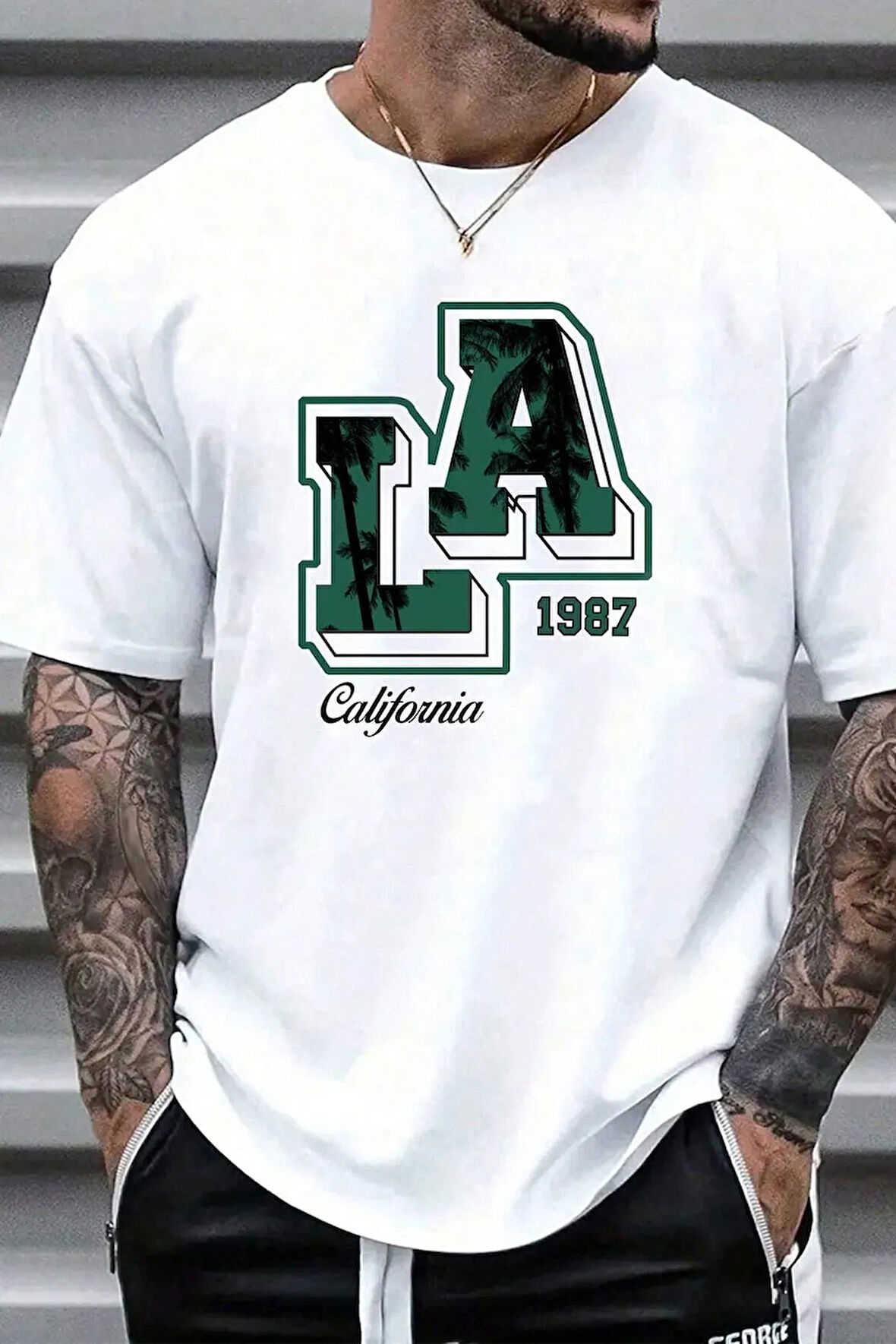 Uyguntarz Erkek La California 1987 Baskılı Oversize Tshirt