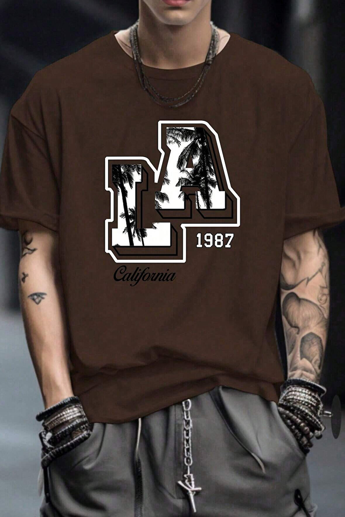 Erkek La California 1987 Baskılı Oversize Tshirt