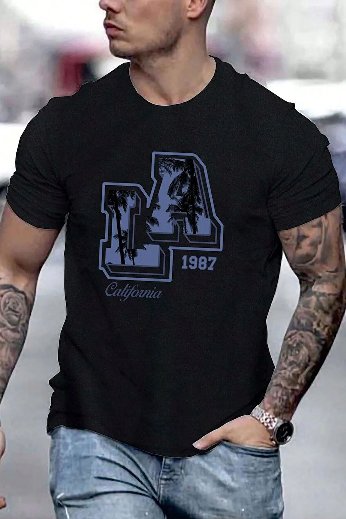 Uyguntarz Erkek La California 1987 Baskılı Oversize Tshirt