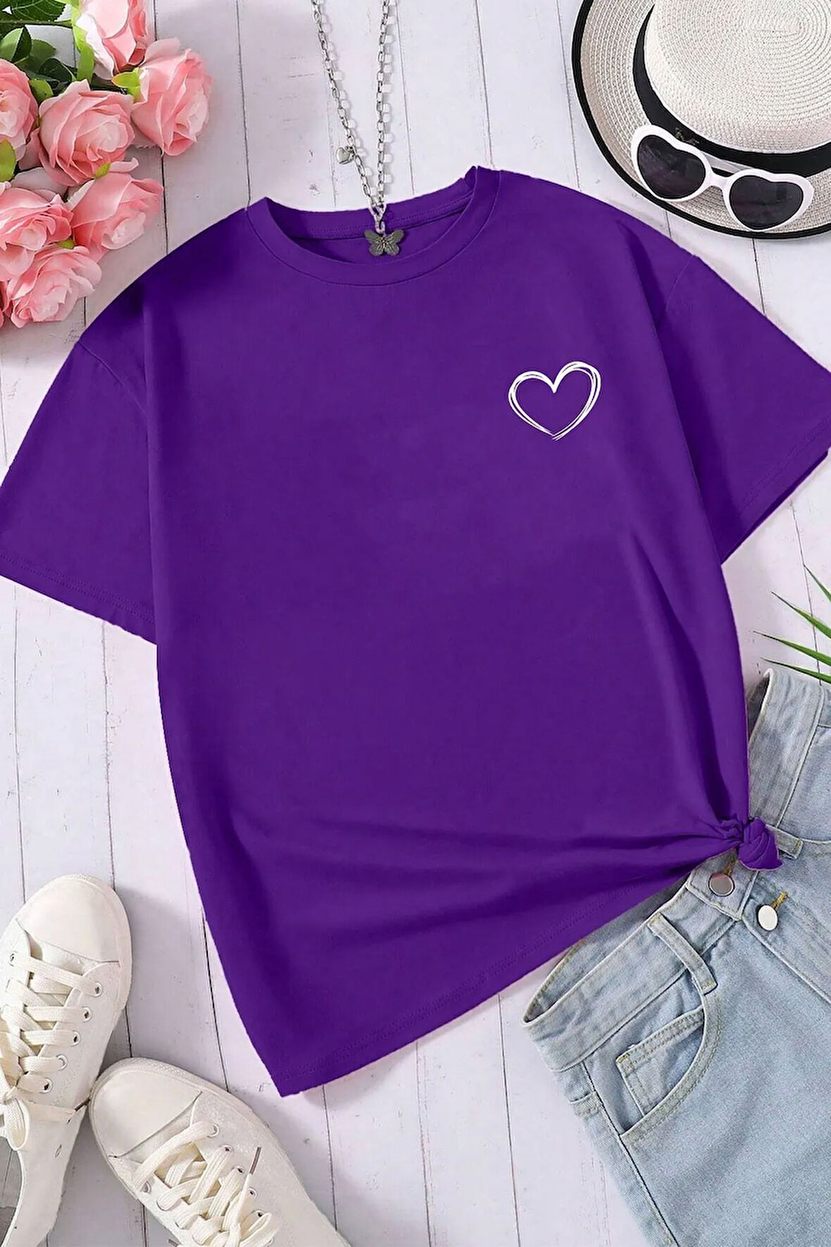 Unisex Hearts Baskılı Tasarım Tshirt