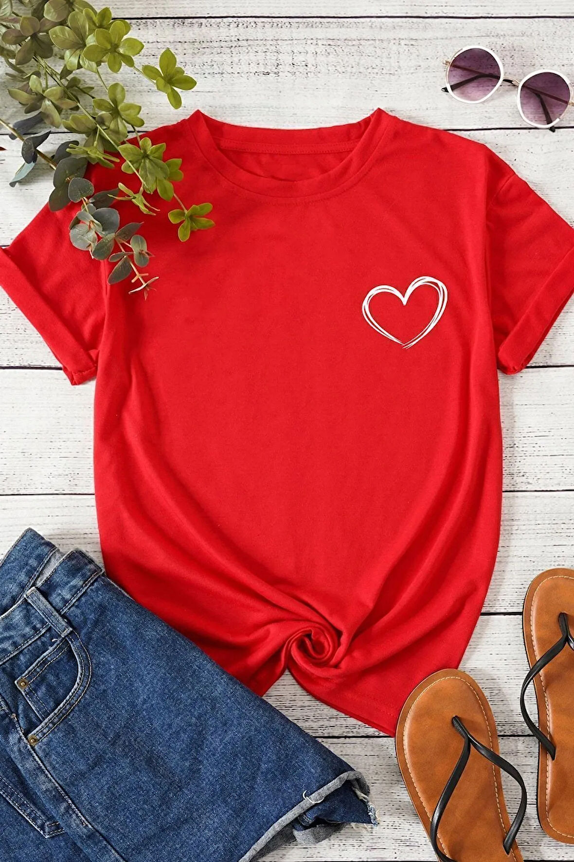 Unisex Hearts Baskılı Tasarım Tshirt