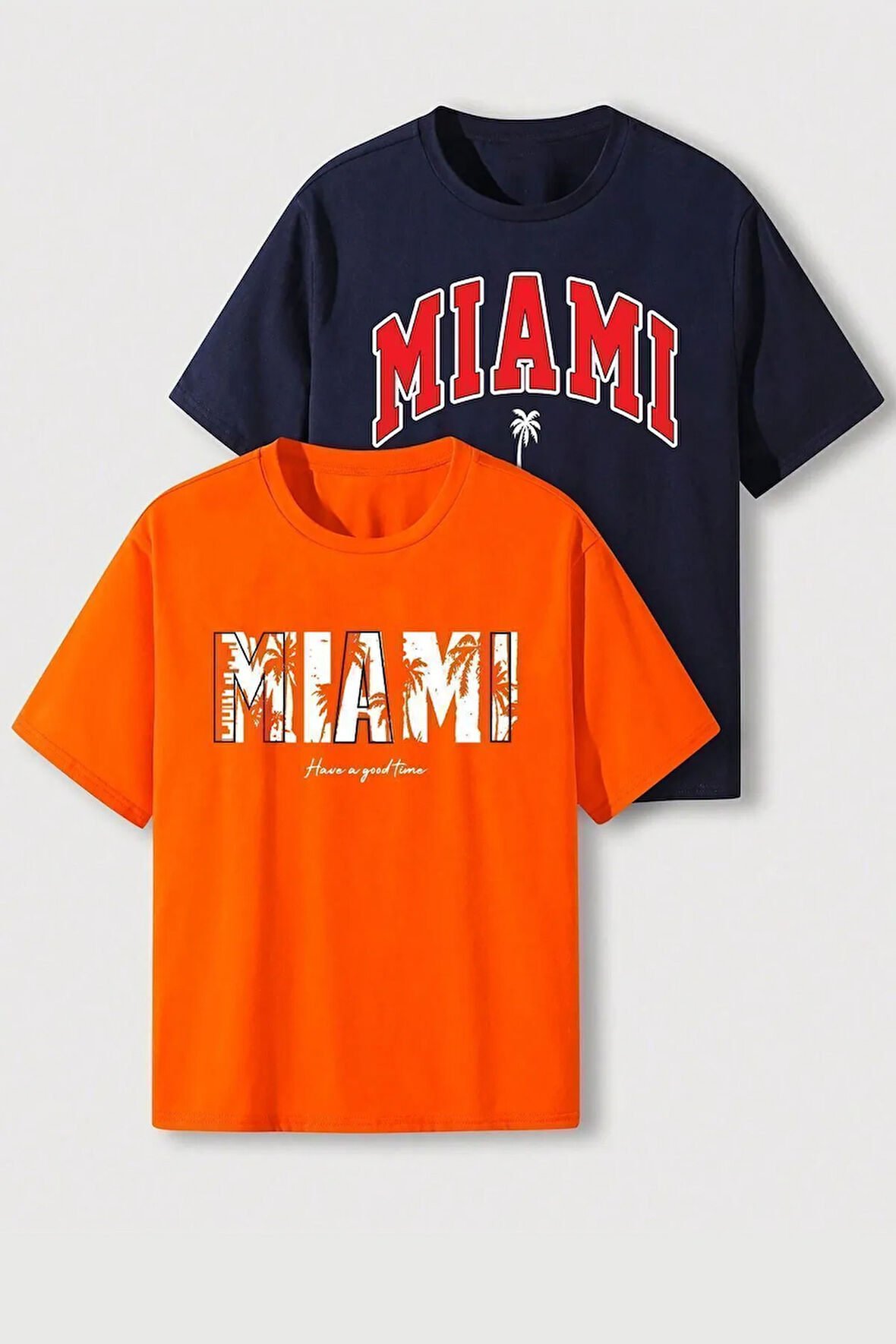 Uyguntarz Unisex Miami Baskılı Oversize 2'li Paket T-shirt
