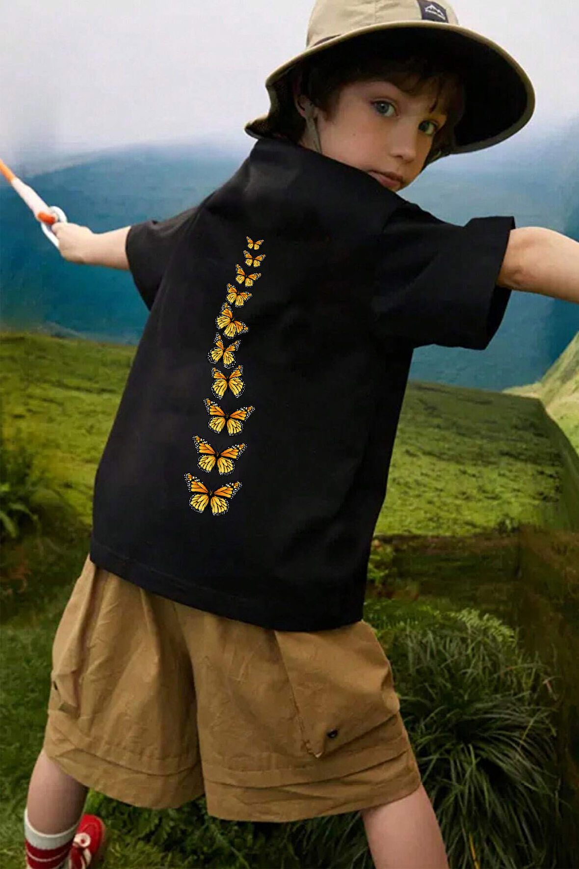 Uyguntarz Çocuk Kral Kelebek Baskılı Pamuklu Tshirt