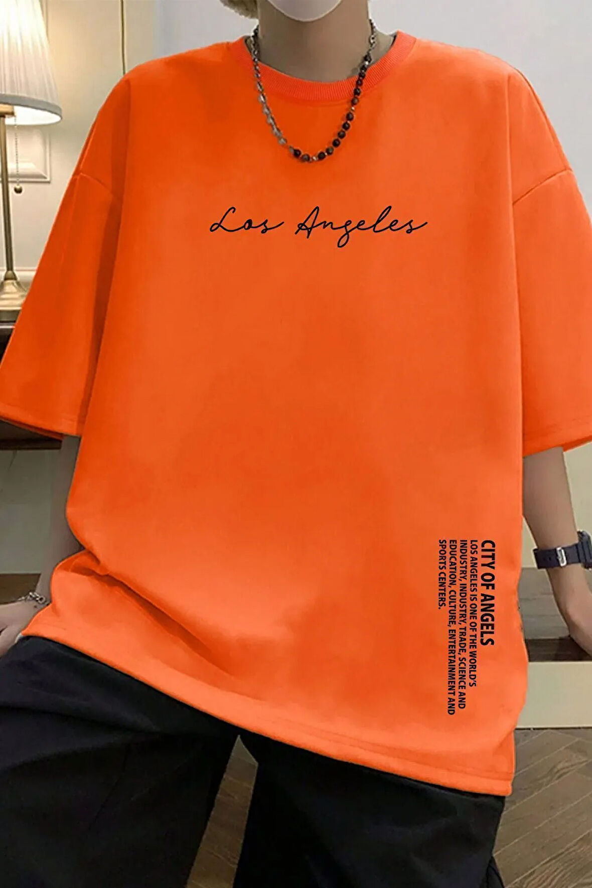 Erkek Los Angles Baskılı Oversize Tshirt