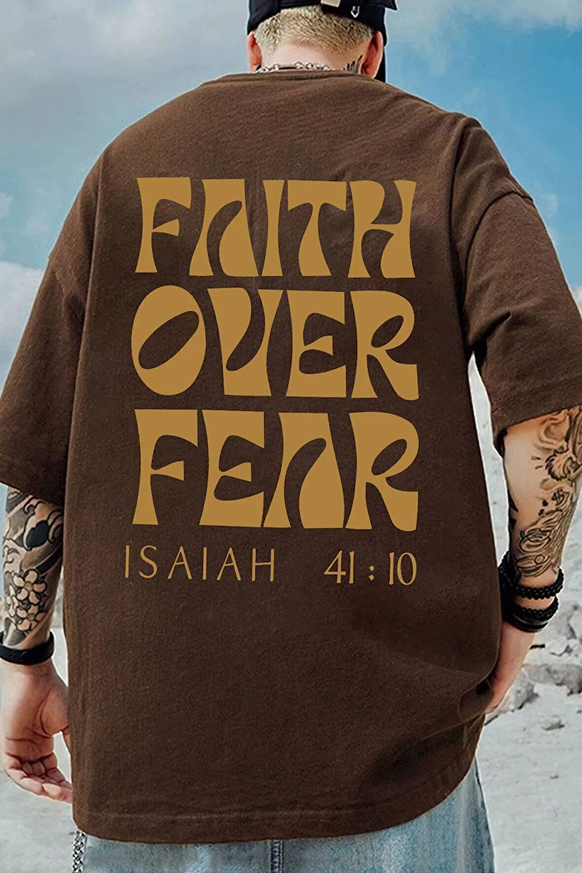 Erkek Fear Baskılı Oversize Tshirt