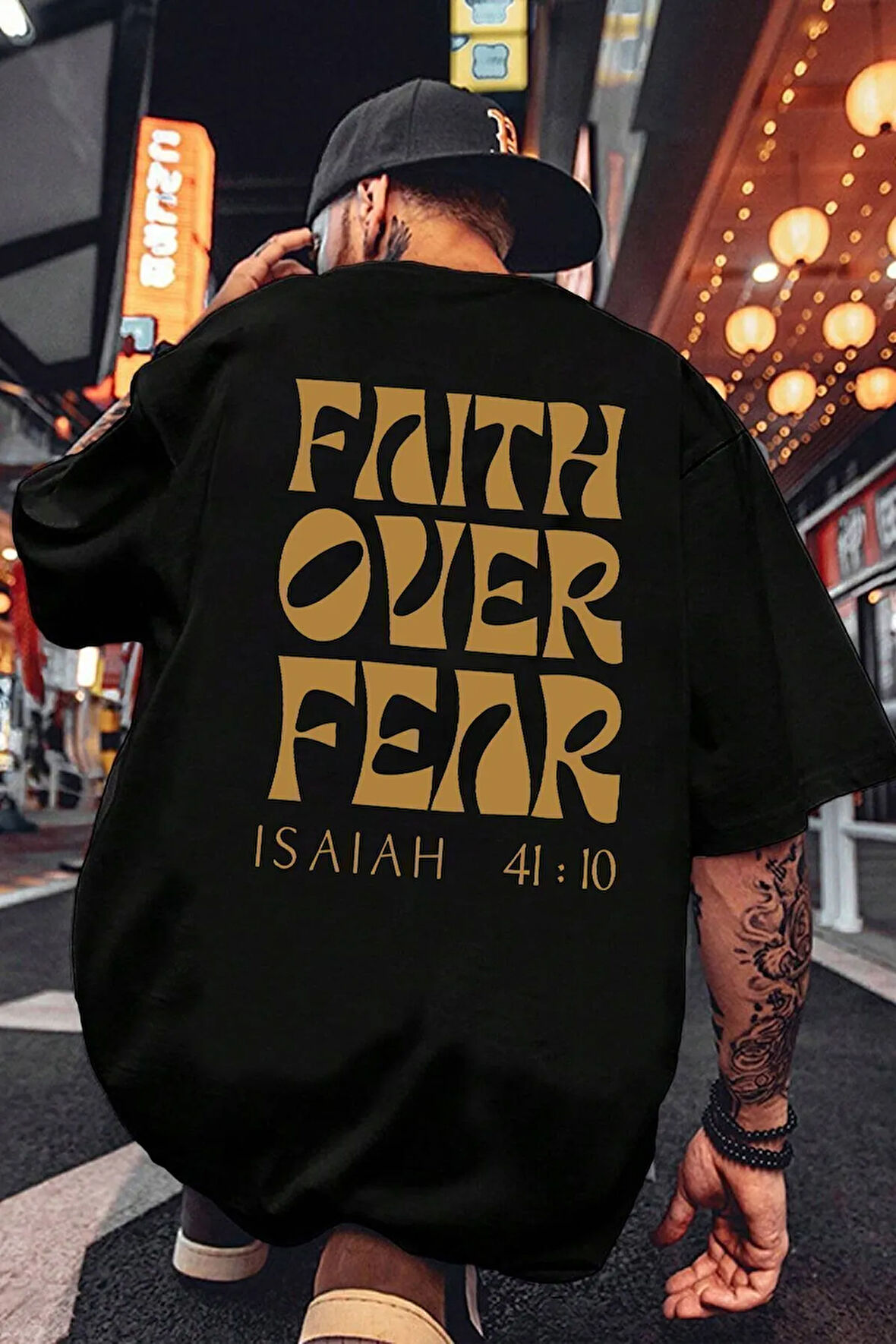 Uyguntarz Erkek Fear Baskılı Oversize Tshirt