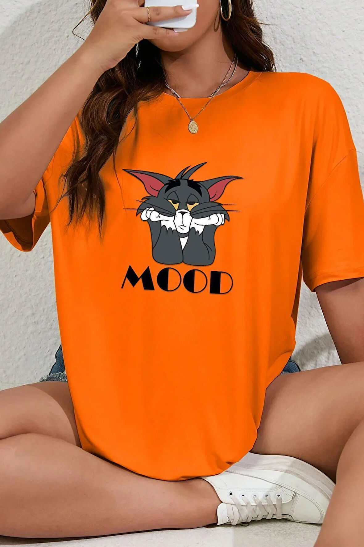 Unisex Mood Baskılı Oversize Tshirt