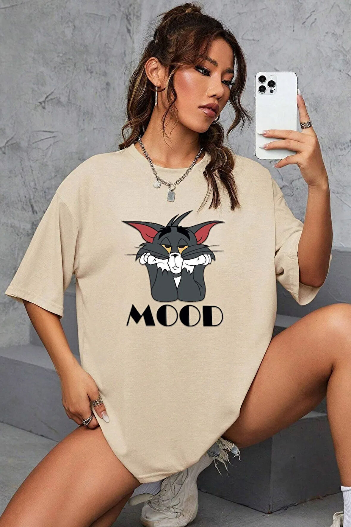 Unisex Mood Baskılı Oversize Tshirt