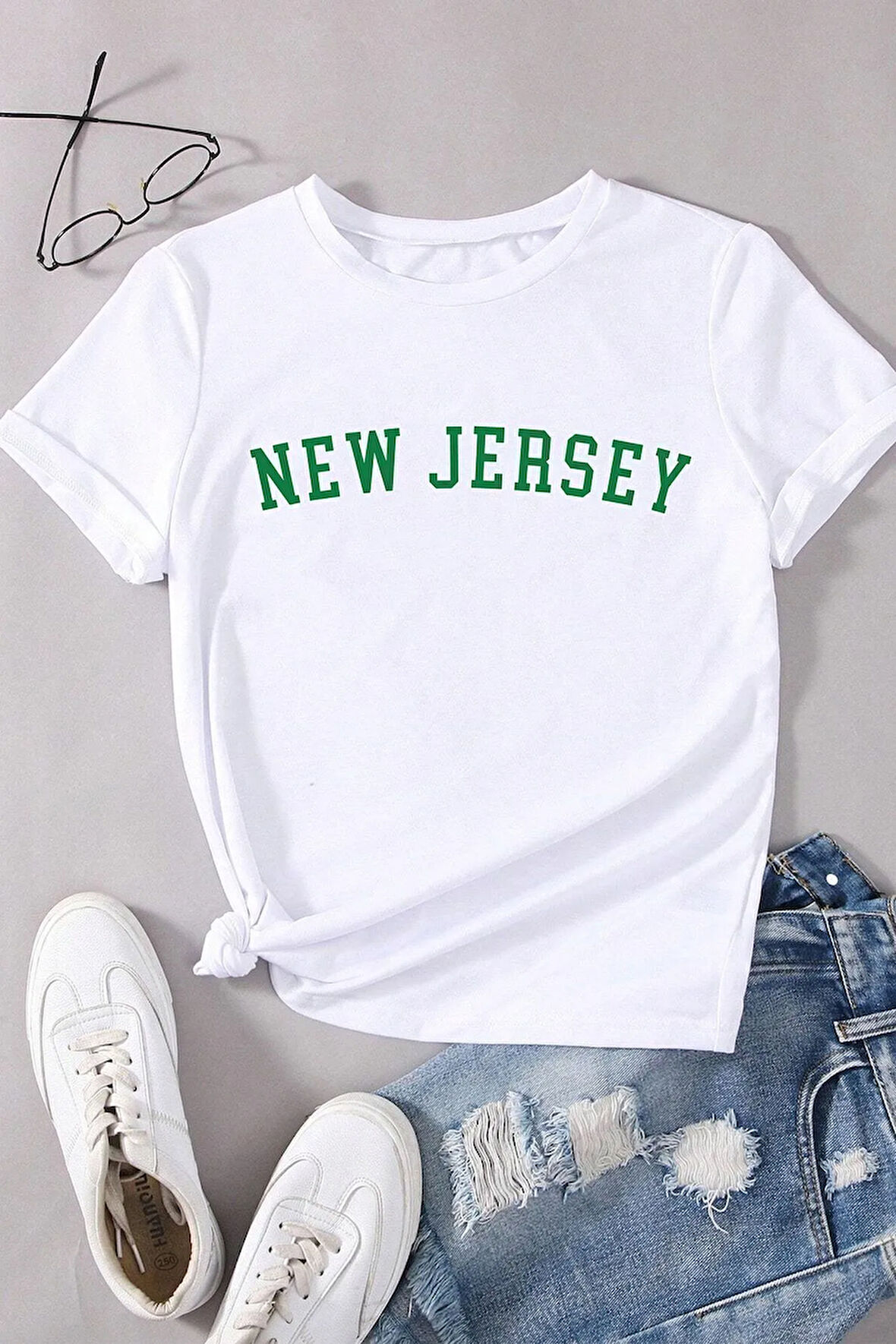 Unisex New Jersey Baskılı T-shirt