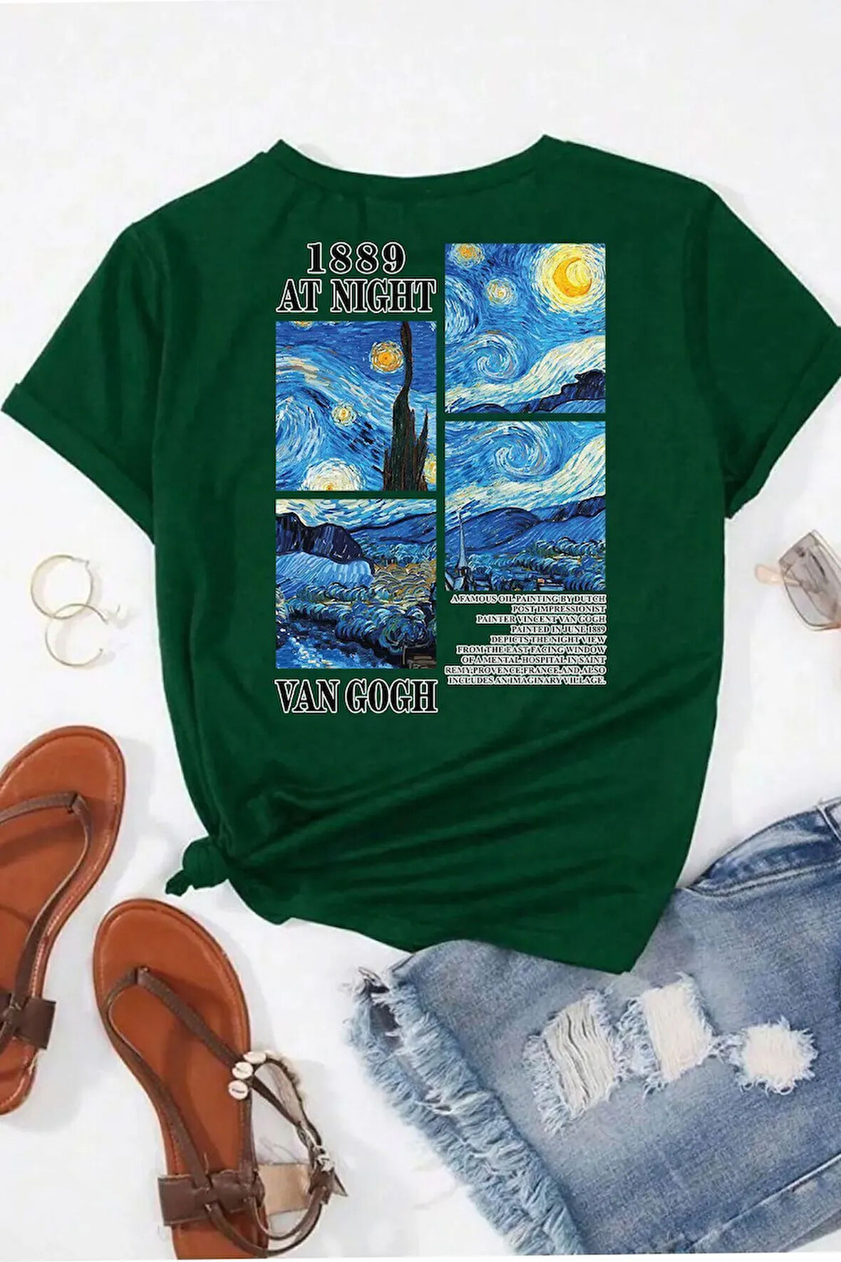 Unisex Van Gogh Baskılı Oversize Tshirt