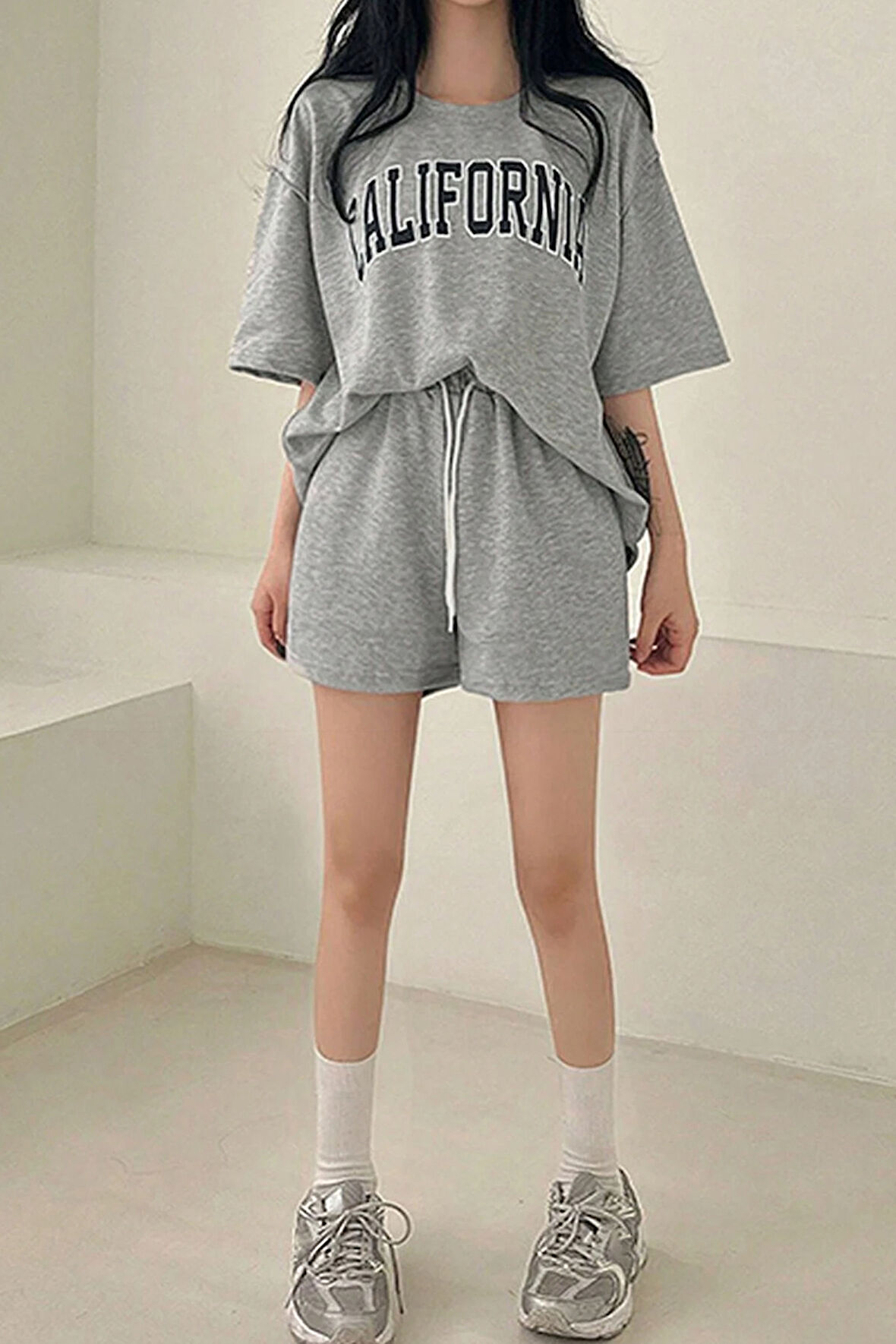 Uyguntarz Unisex California Detay Baskılı Şort Takım