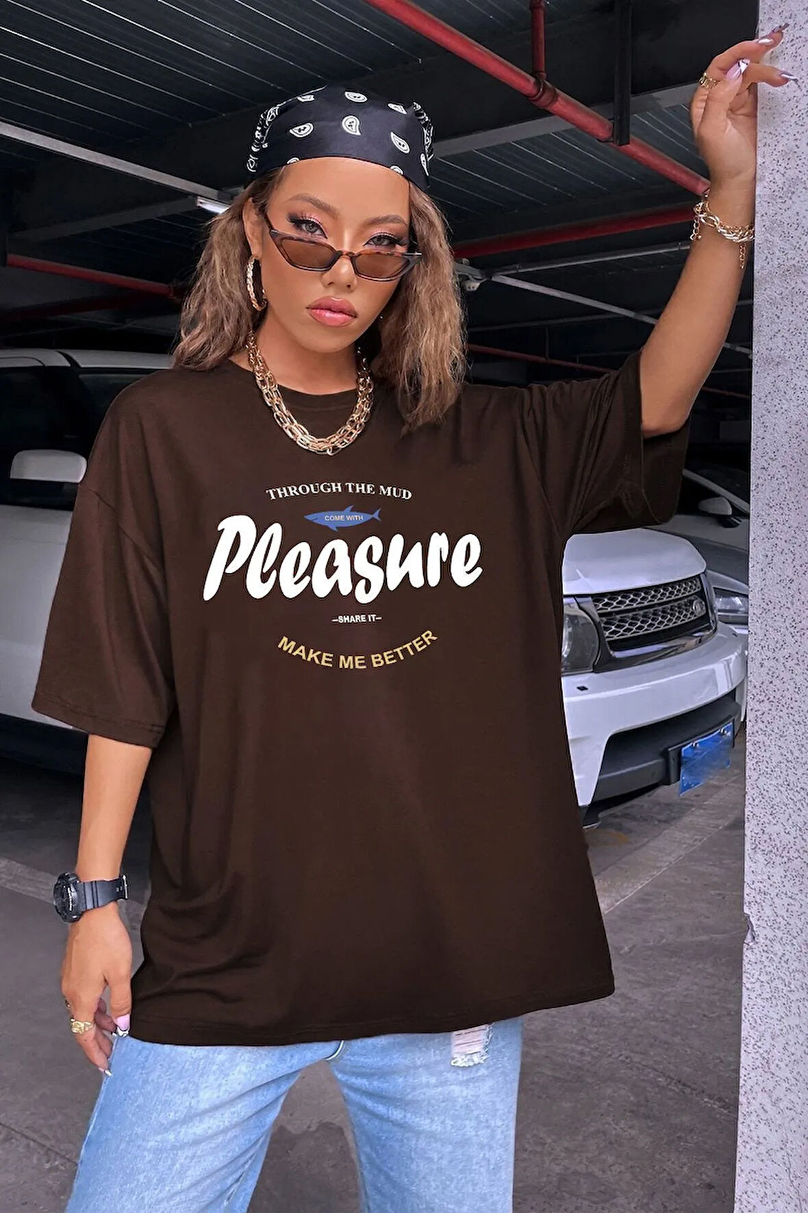 Unisex Pleasure Baskılı Oversize Tshirt